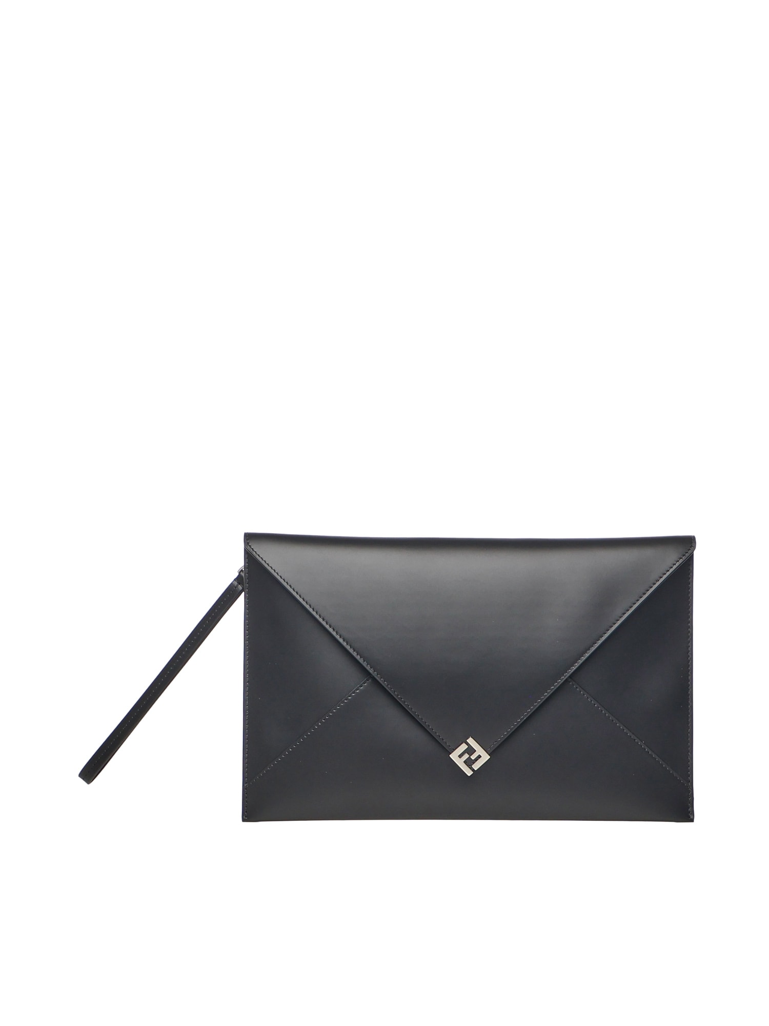 Fendi Large Squared Ff Flat Pouch In Black
