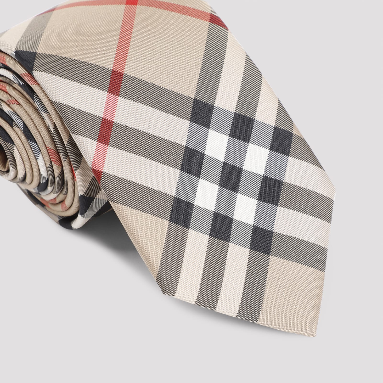 Burberry Beige Check Silk Tie In Neutral