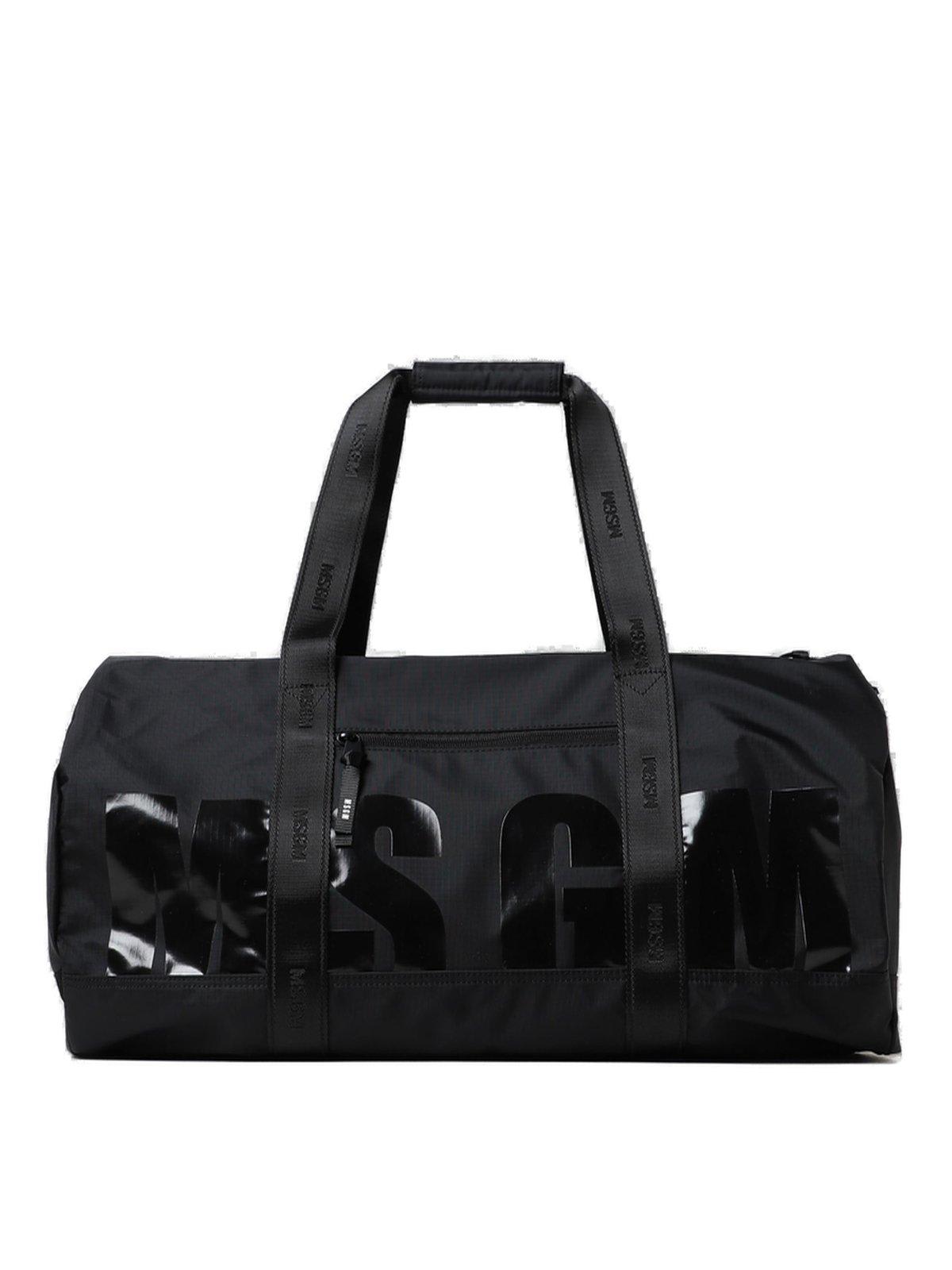 Shop Msgm Logo-printed Zipped Holdall Bag  In Black