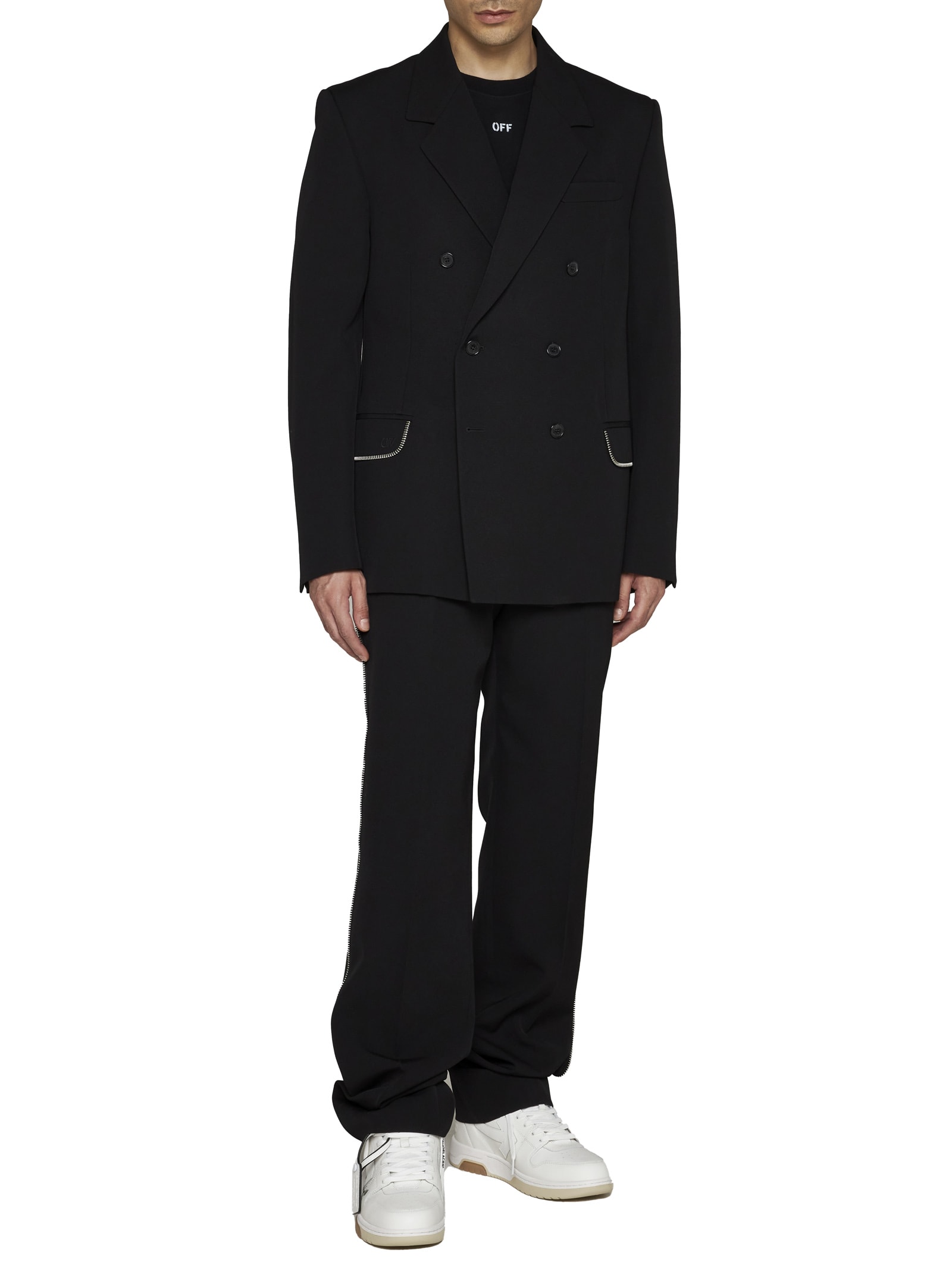 Off-white Virgin Wool Double-breasted Blazer In Black