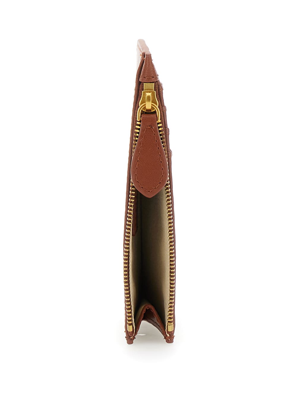 Shop Pinko Airone Brown Card-holder With Logo Patch In Leather Woman