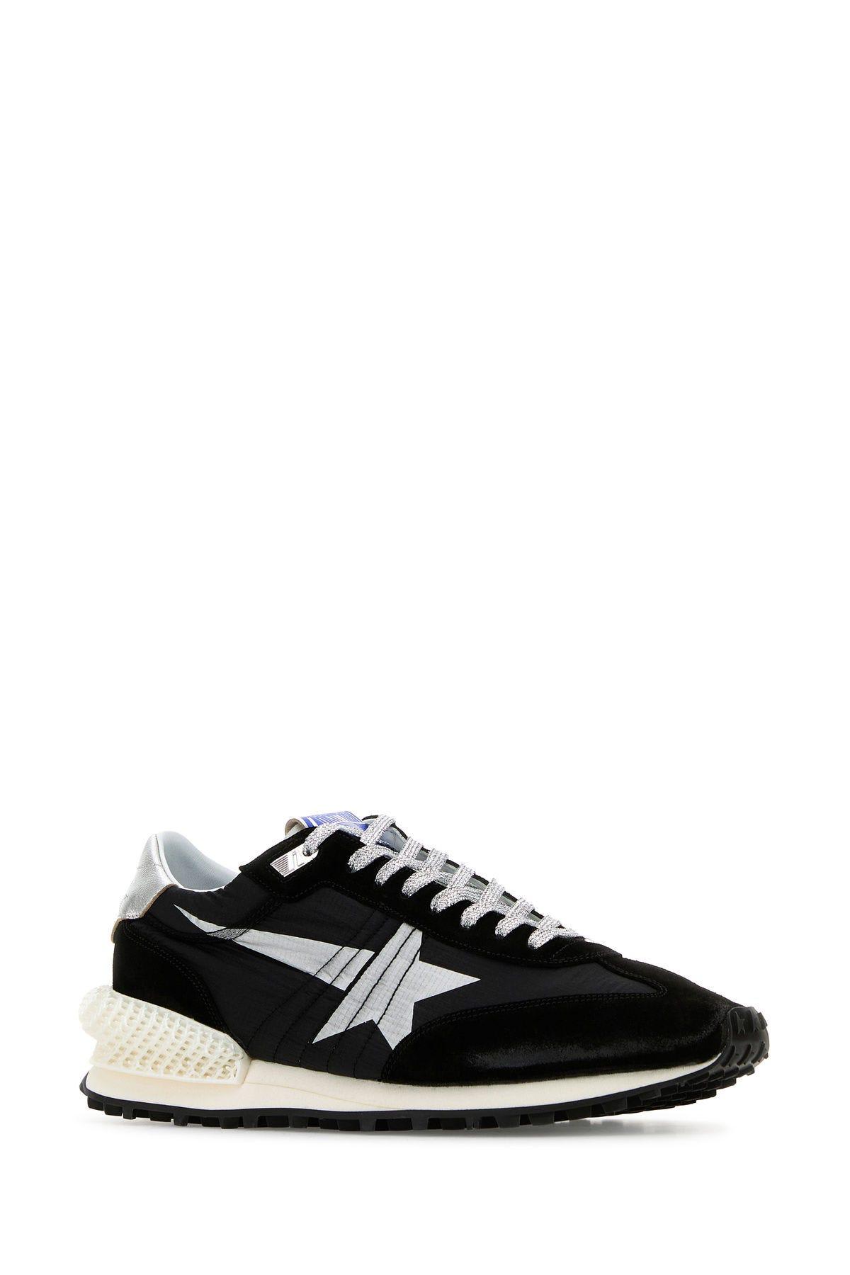 Shop Golden Goose Black Fabric And Suede Running Marathon Sneakers In Black/silver/ice