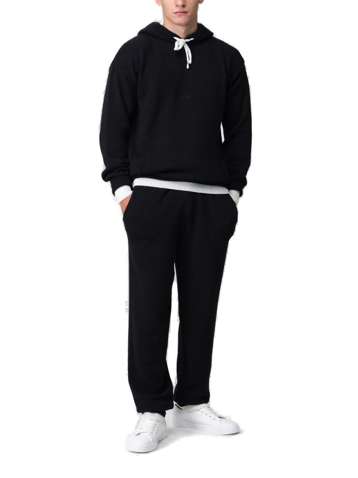 Shop Msgm Tapered Drawstring Knitted Track Pants In Nero