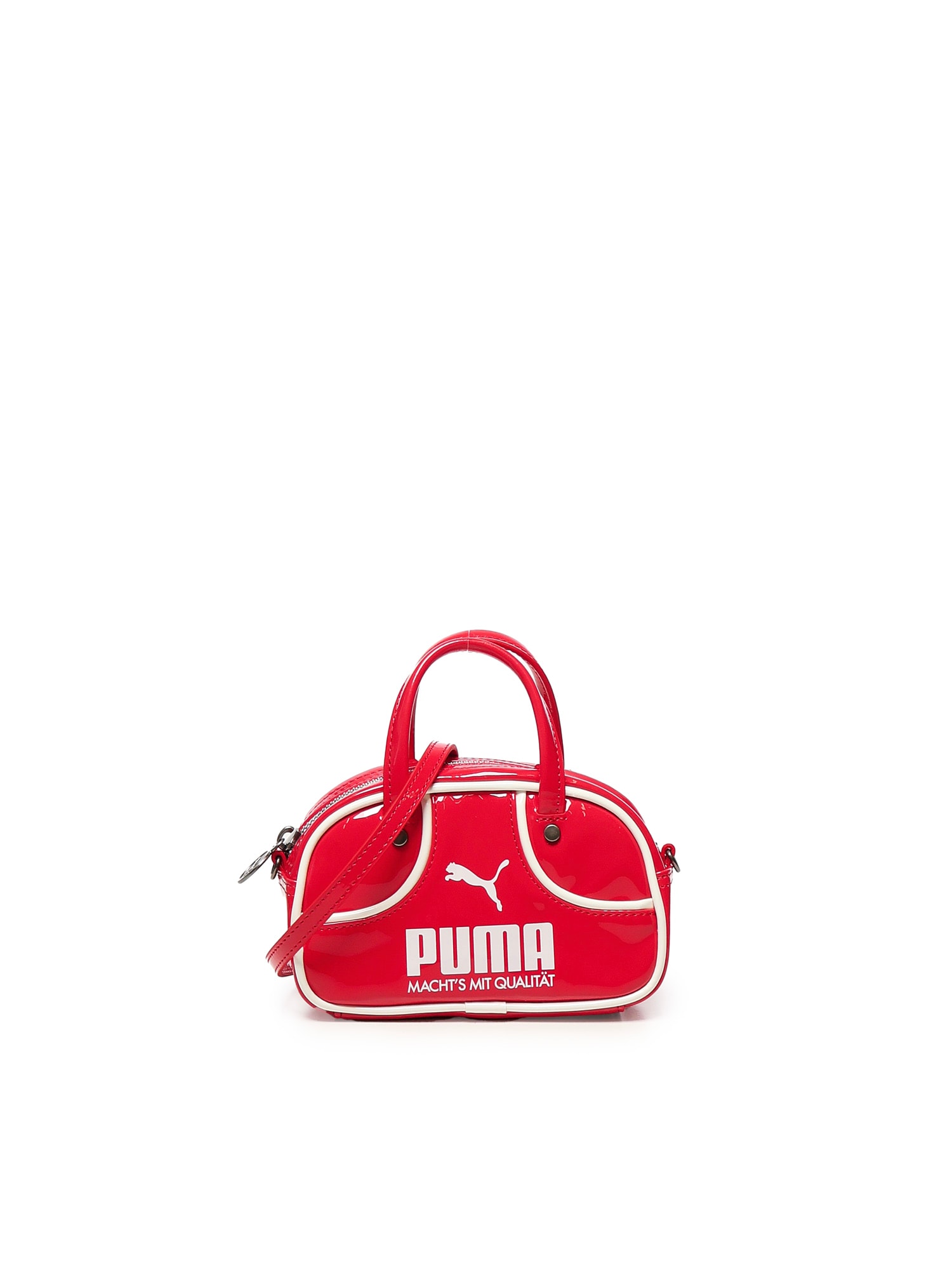 Puma 1976 Micro 1l Grip Patent-leather Top-handle Bag In Red