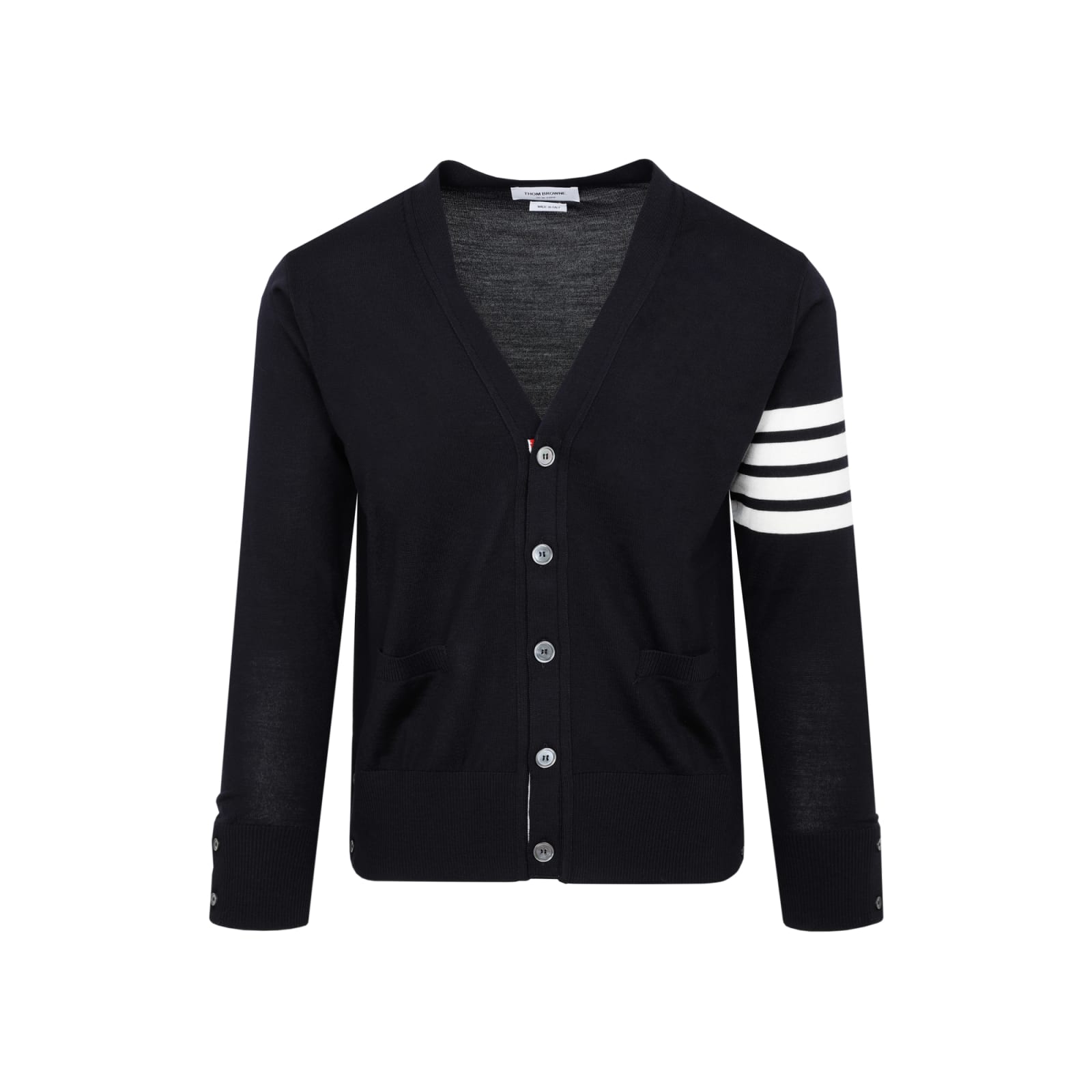 Shop Thom Browne Wool Cardigan In Navy