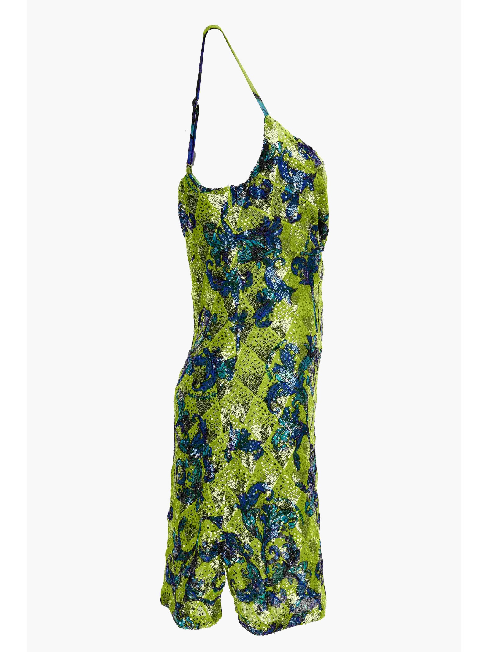 Versace Jeans Couture Fitted Green Dress With Floral Patterns