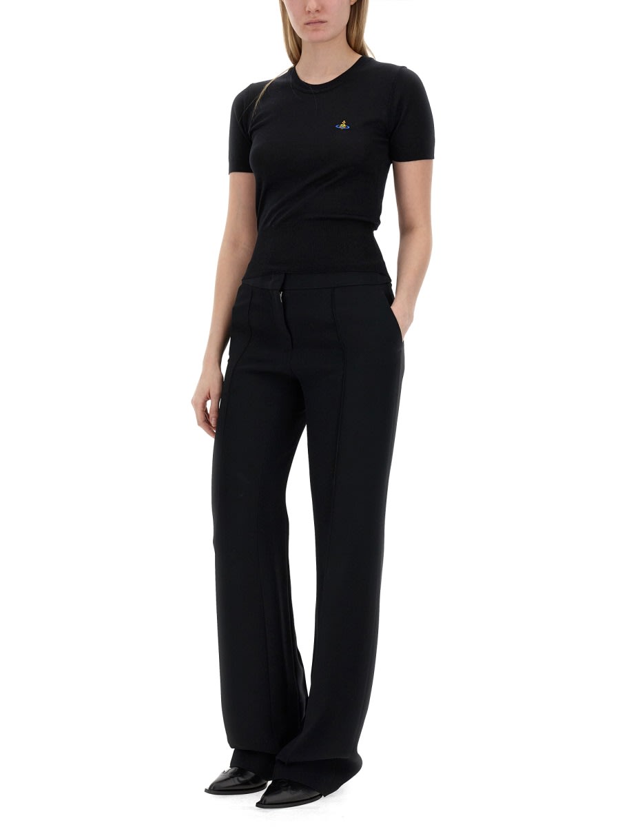 Vivienne Westwood Orb Embroidered Short-sleeved Knit Top In Black