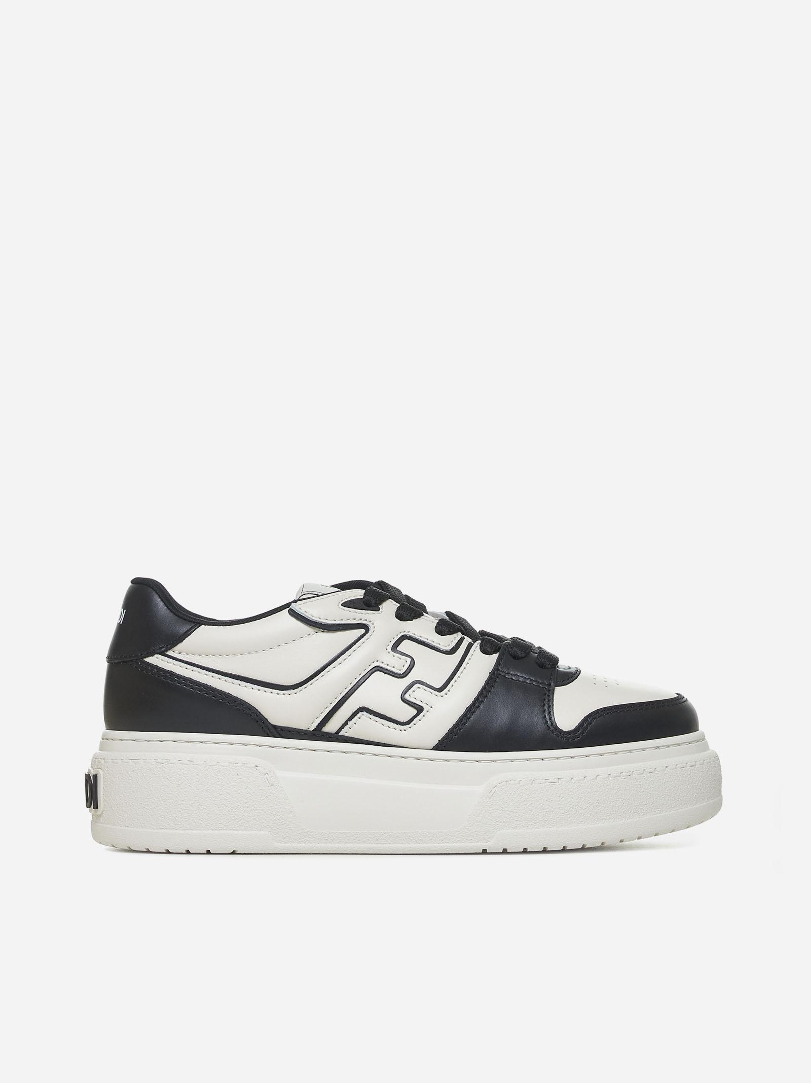 Shop Fendi Match Leather Platform Sneakers In Black