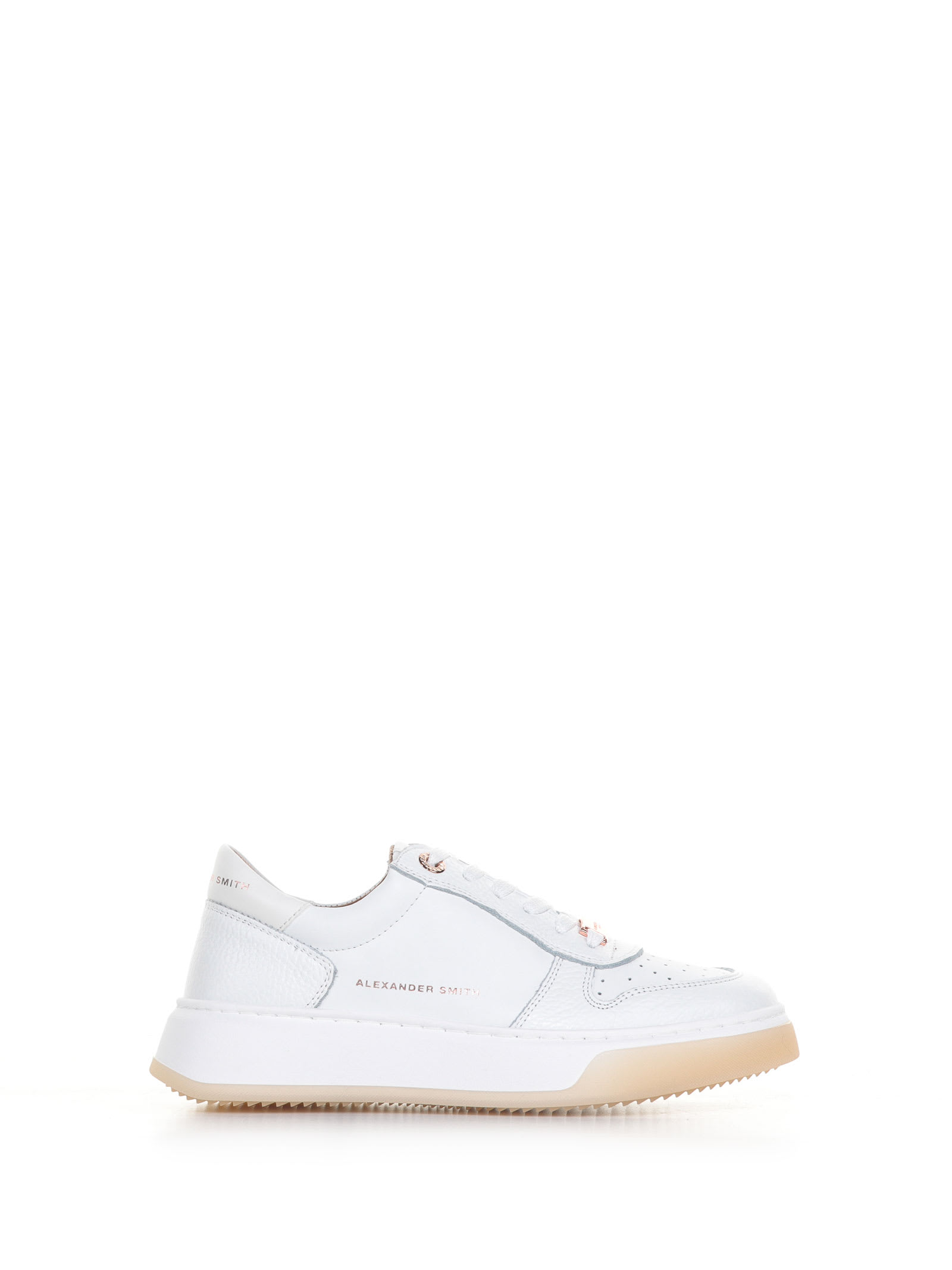 Alexander Smith Leather Sneakers With Logo In Bianco