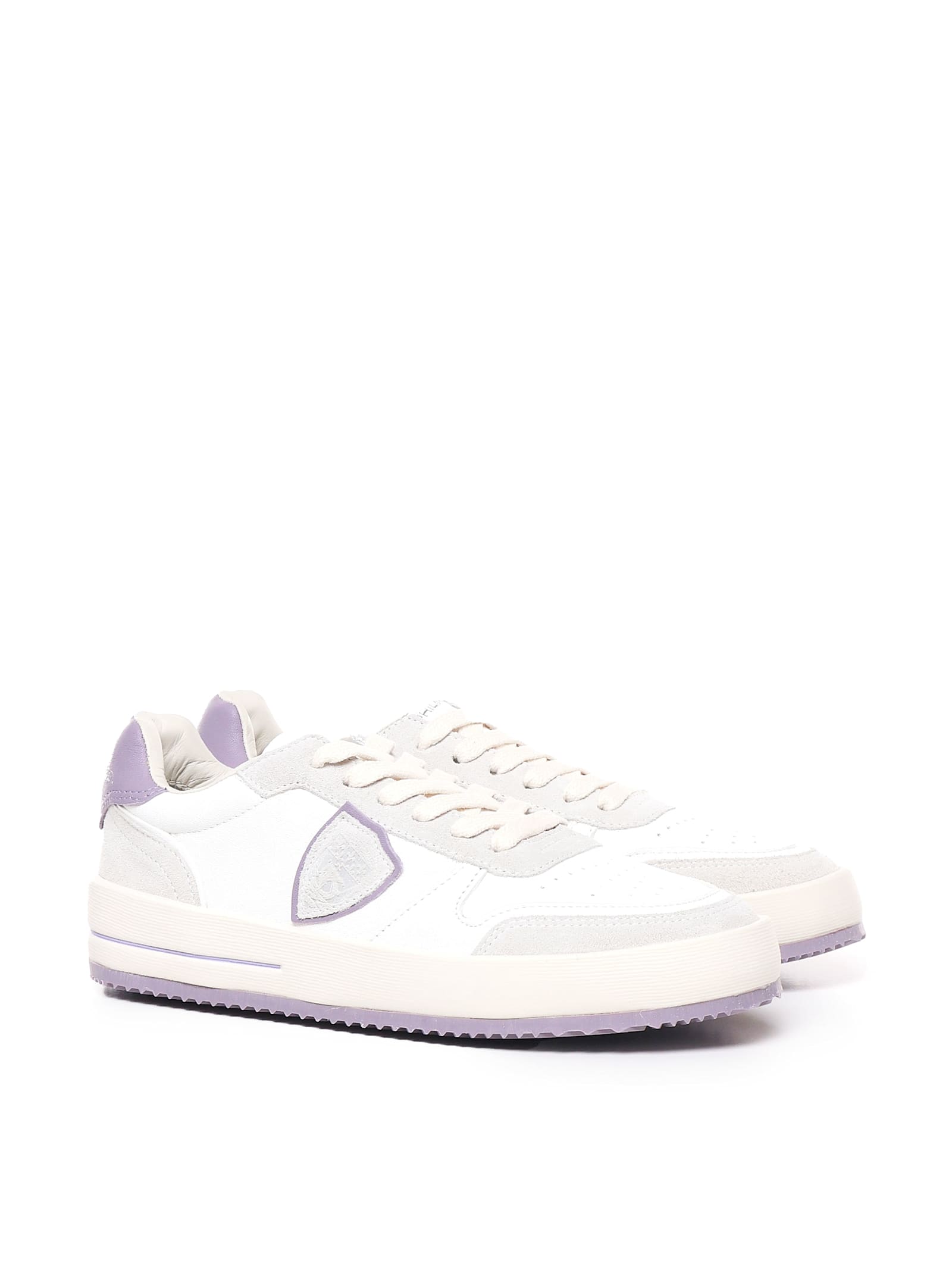 Shop Philippe Model Sneakers Nice In Calfskin And Suede In White, Lilac