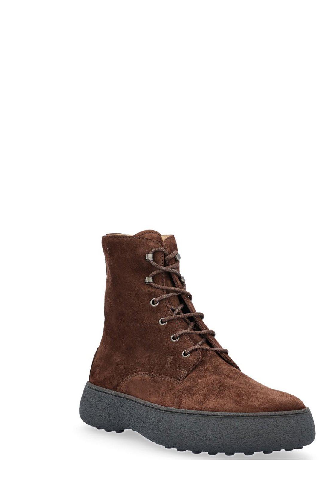 Shop Tod's Lace-up High Ankle Boots Tods In Brown