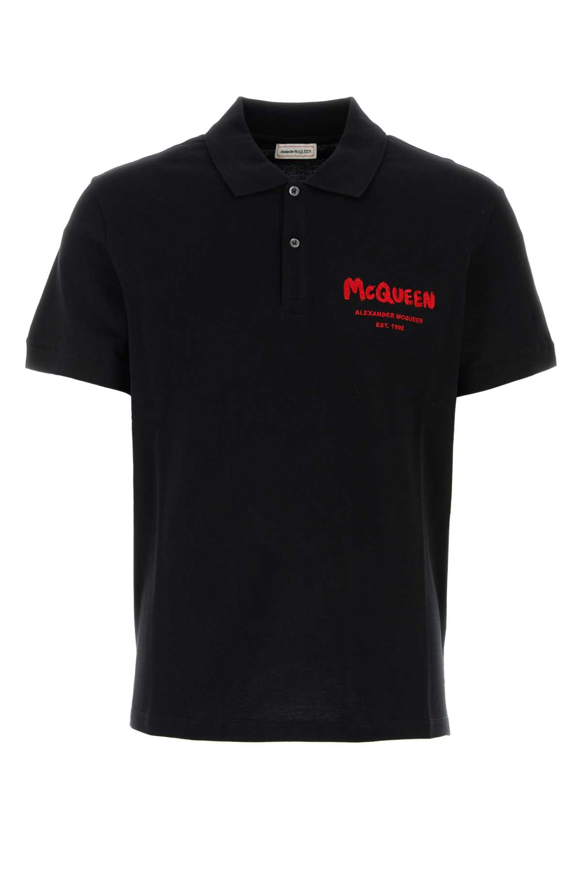 Shop Alexander Mcqueen Black Piquet Polo Shirt In Blacklustred