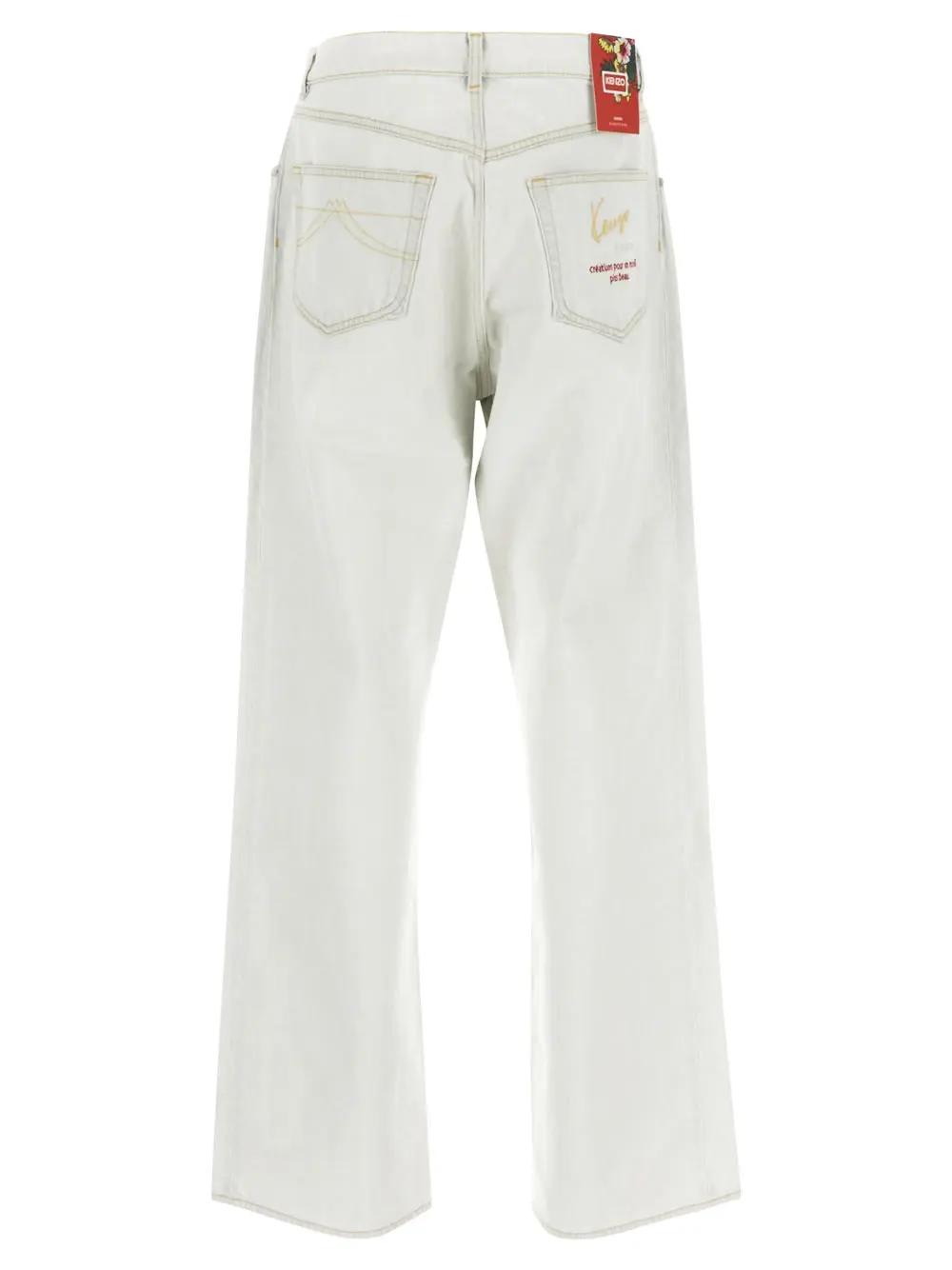Shop Kenzo Bleached Suisen Relaxed Jeans In Db Bleached Blue Denim