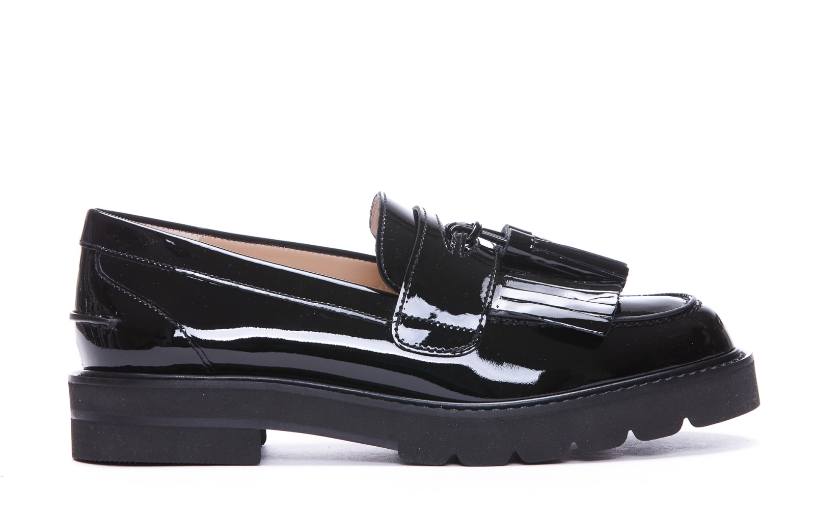 Stuart Weitzman Mila Patent Tassel Loafer In Black