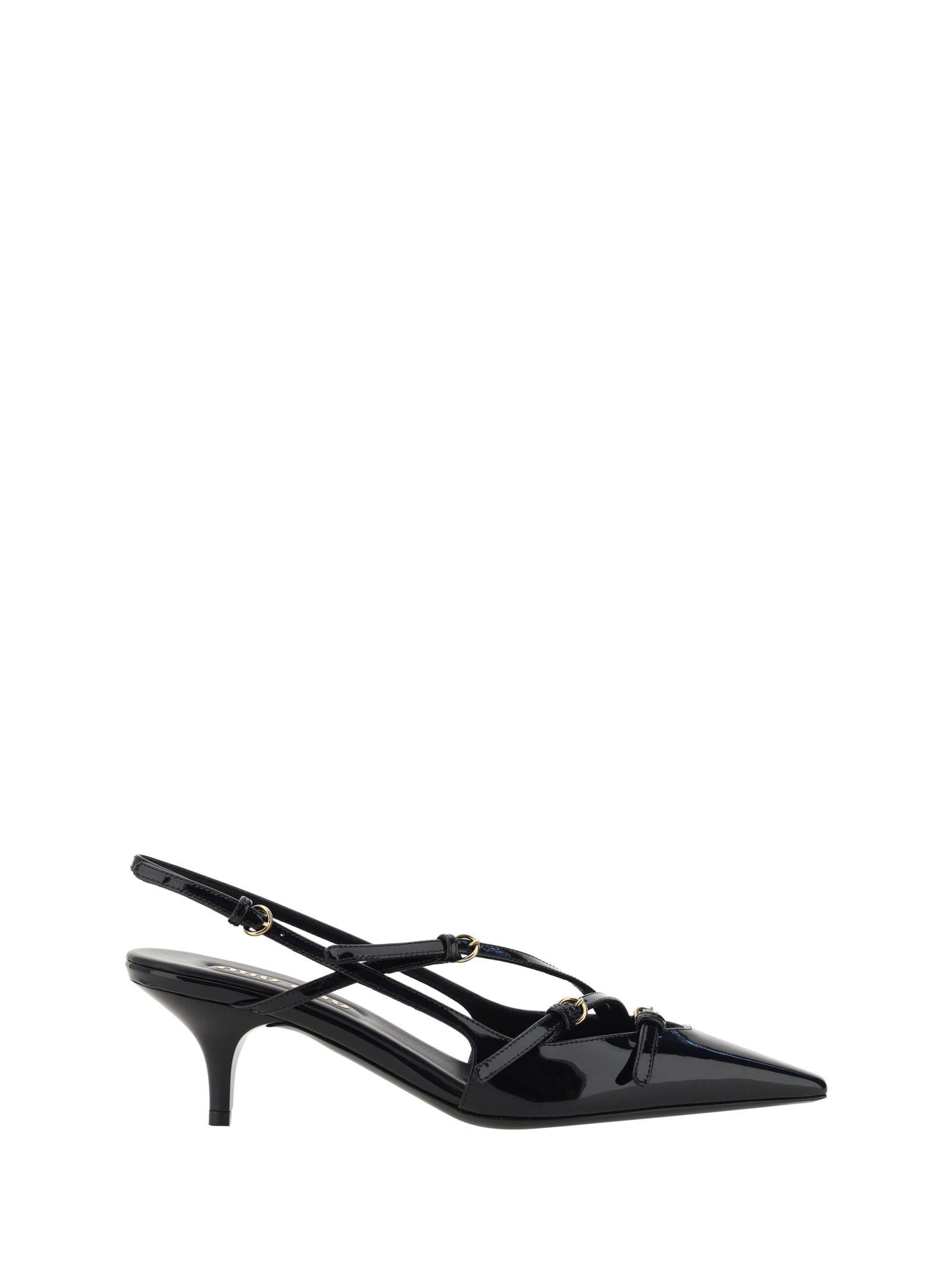 Miu Miu Leather Strappy Sling Back Kitten Pumps In Black