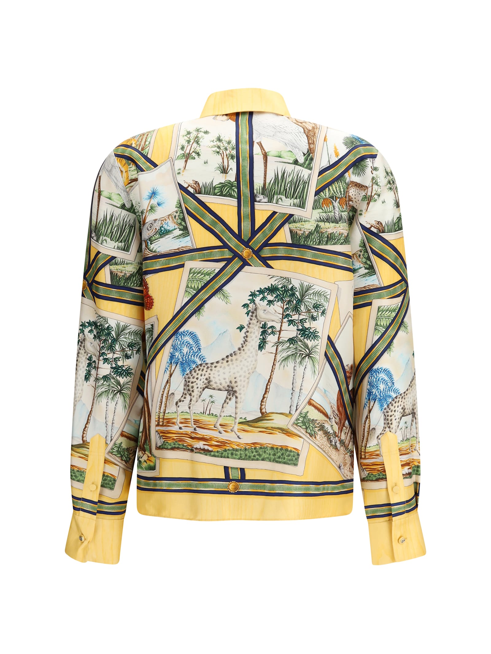 Gucci Bicolor Silk Pattern Shirt In Yellow