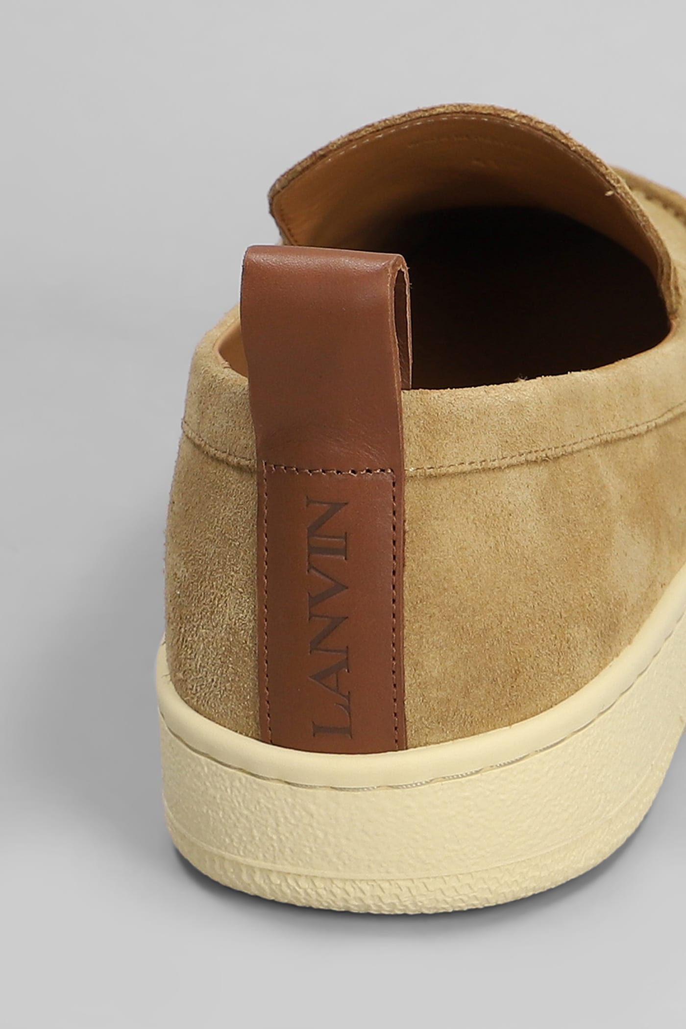 Lanvin Suede Slipper Loafers Dark Beige