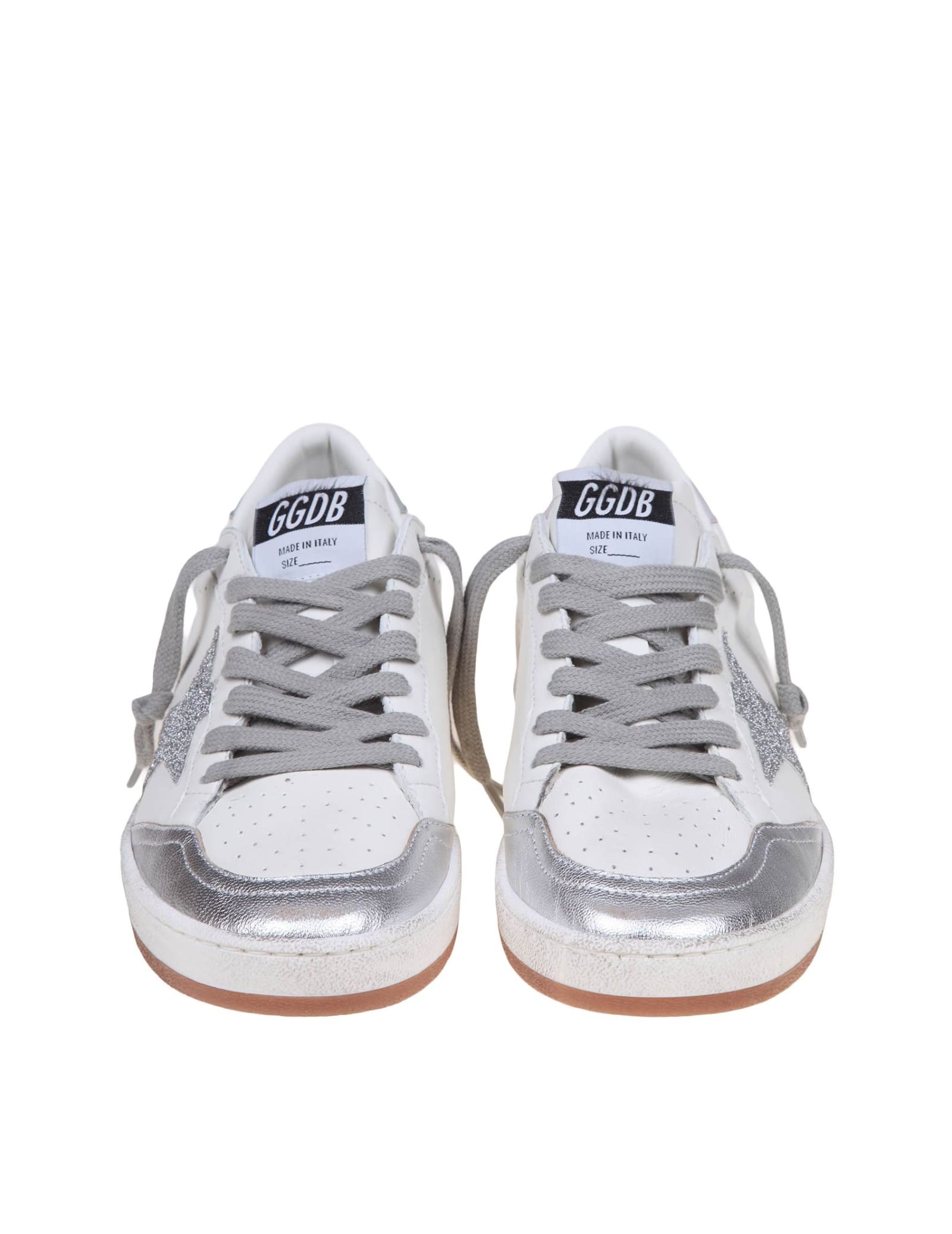 Shop Golden Goose Ballstar In White And Silver Leather In White/silver