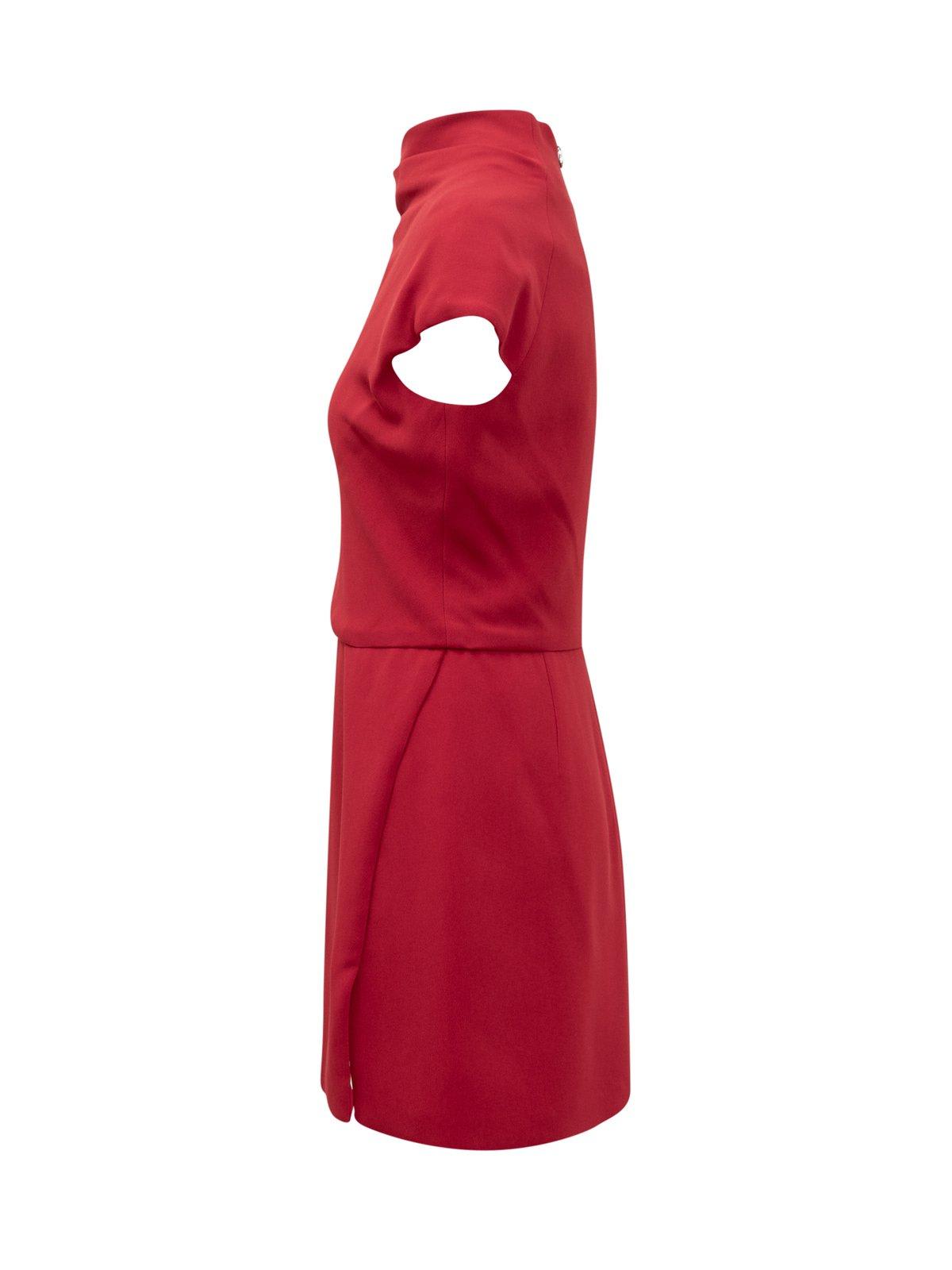 Shop Versace Draped Straight Hem Mini Dress In Red