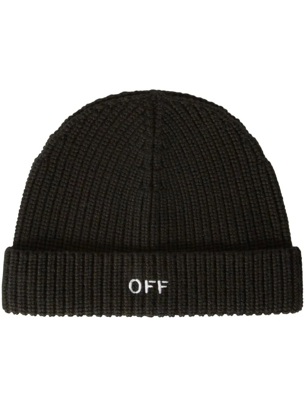 Off-white Off Ribbed Beanie In Black