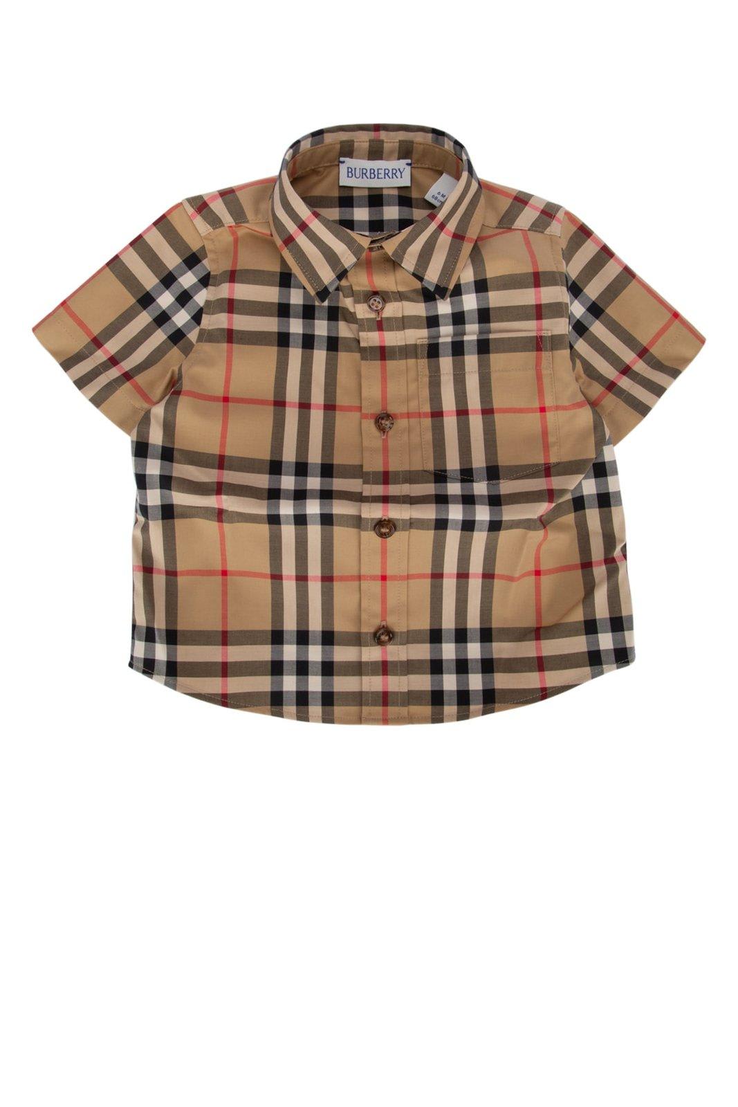 Burberry Babies' Check Pattern Short-sleeved Shirt In Archive Beige Ip Chk