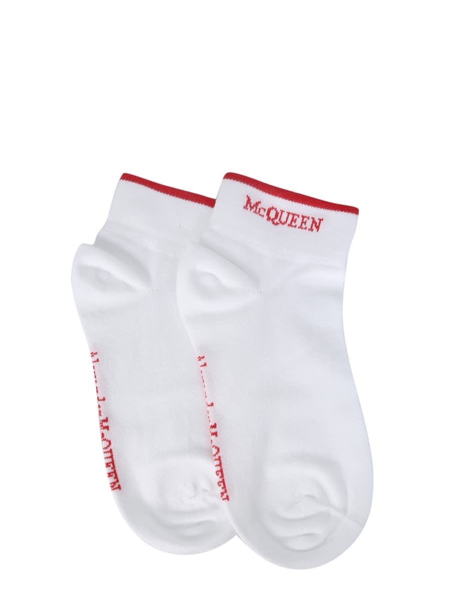 Shop Alexander Mcqueen Sock With Logo In White