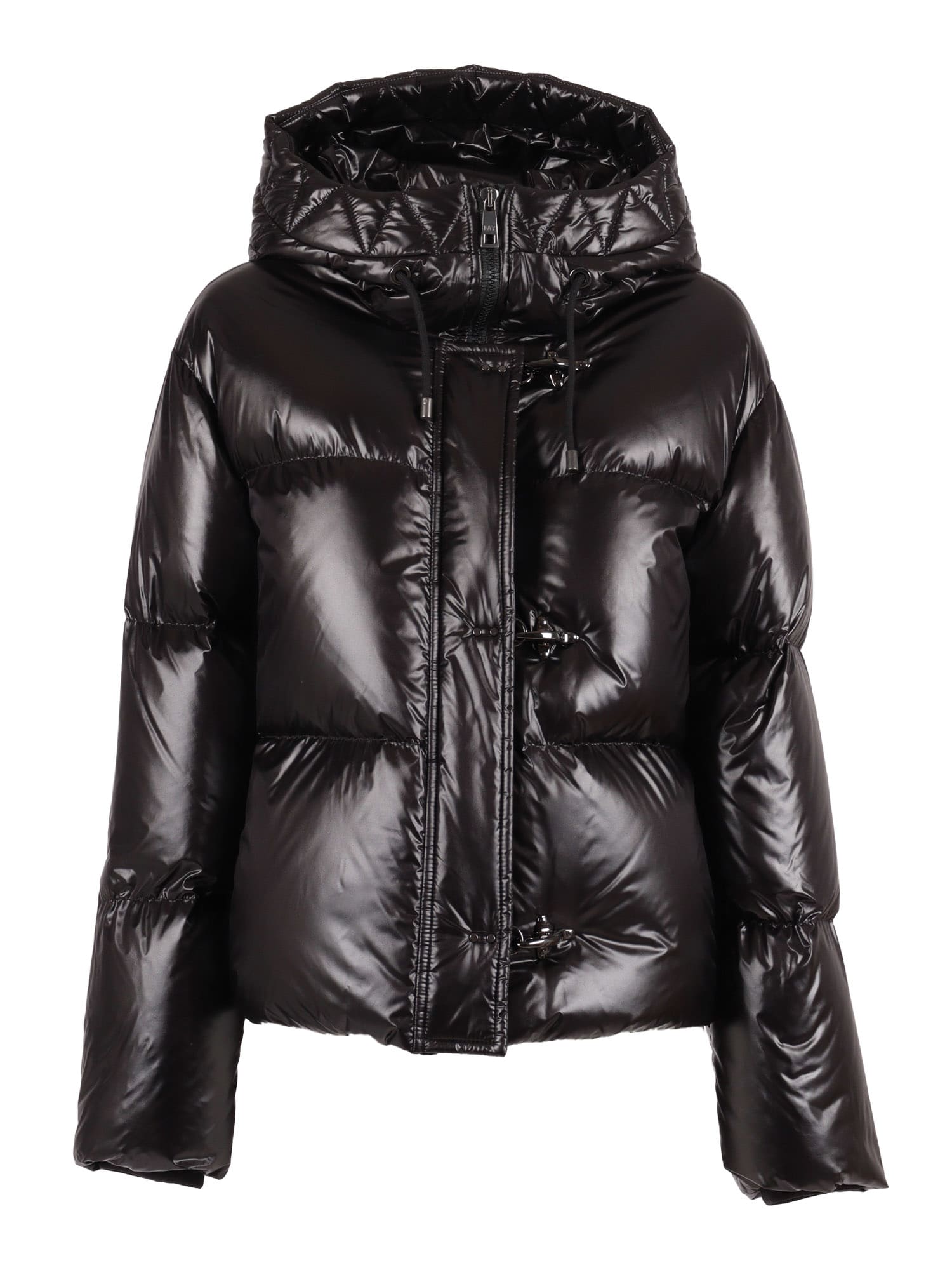 Fay Cropped Black Nylon Down Jacket With Iconic Fastening And Windproof Cuffs In Black