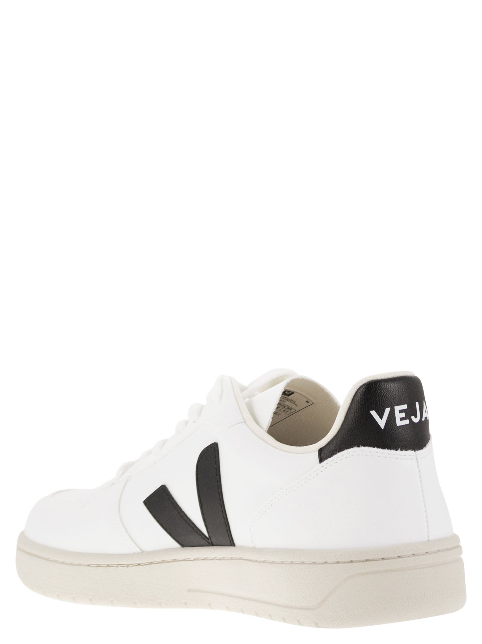 Shop Veja Leather Trainers With Logo In White/black