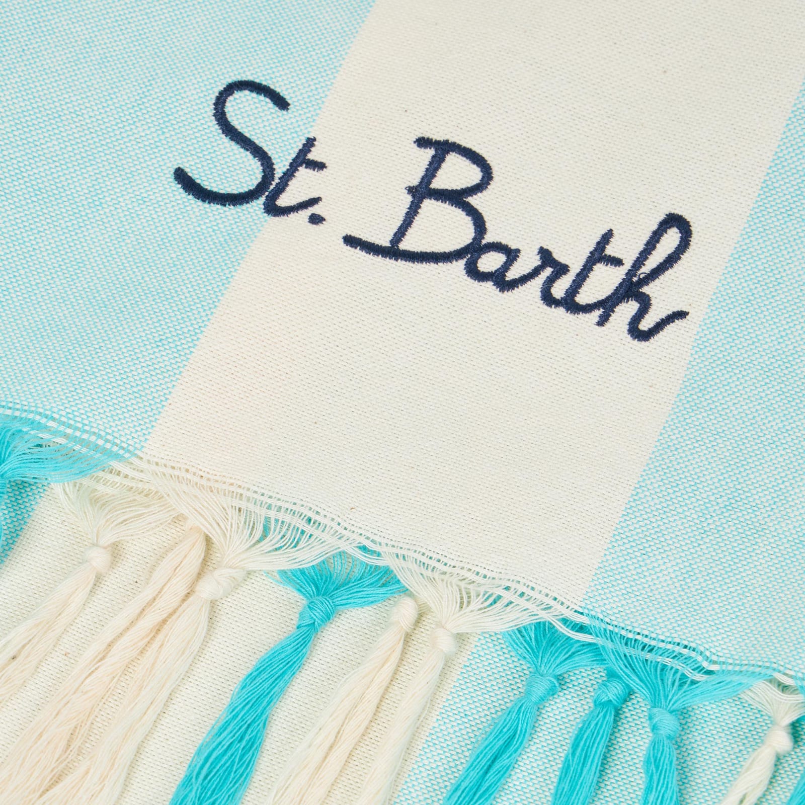 Shop Mc2 Saint Barth Fouta Lightweight With White And Water Green Stripes