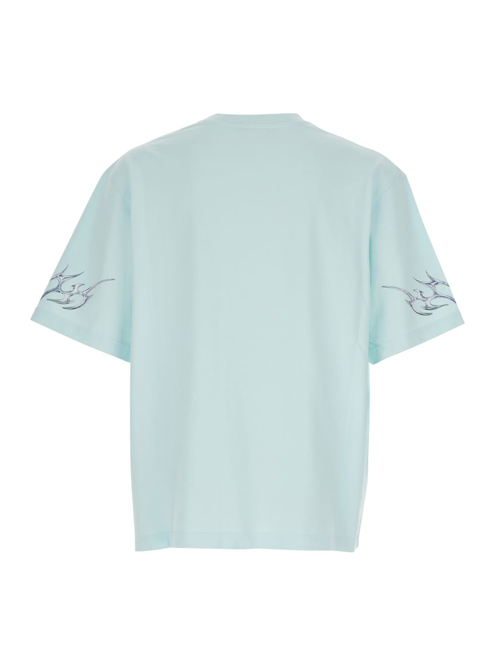 Casablanca Blades Light Blue Crewneck T-shirt With Maxi Print On The Front In Cotton Jersey Man In Blue