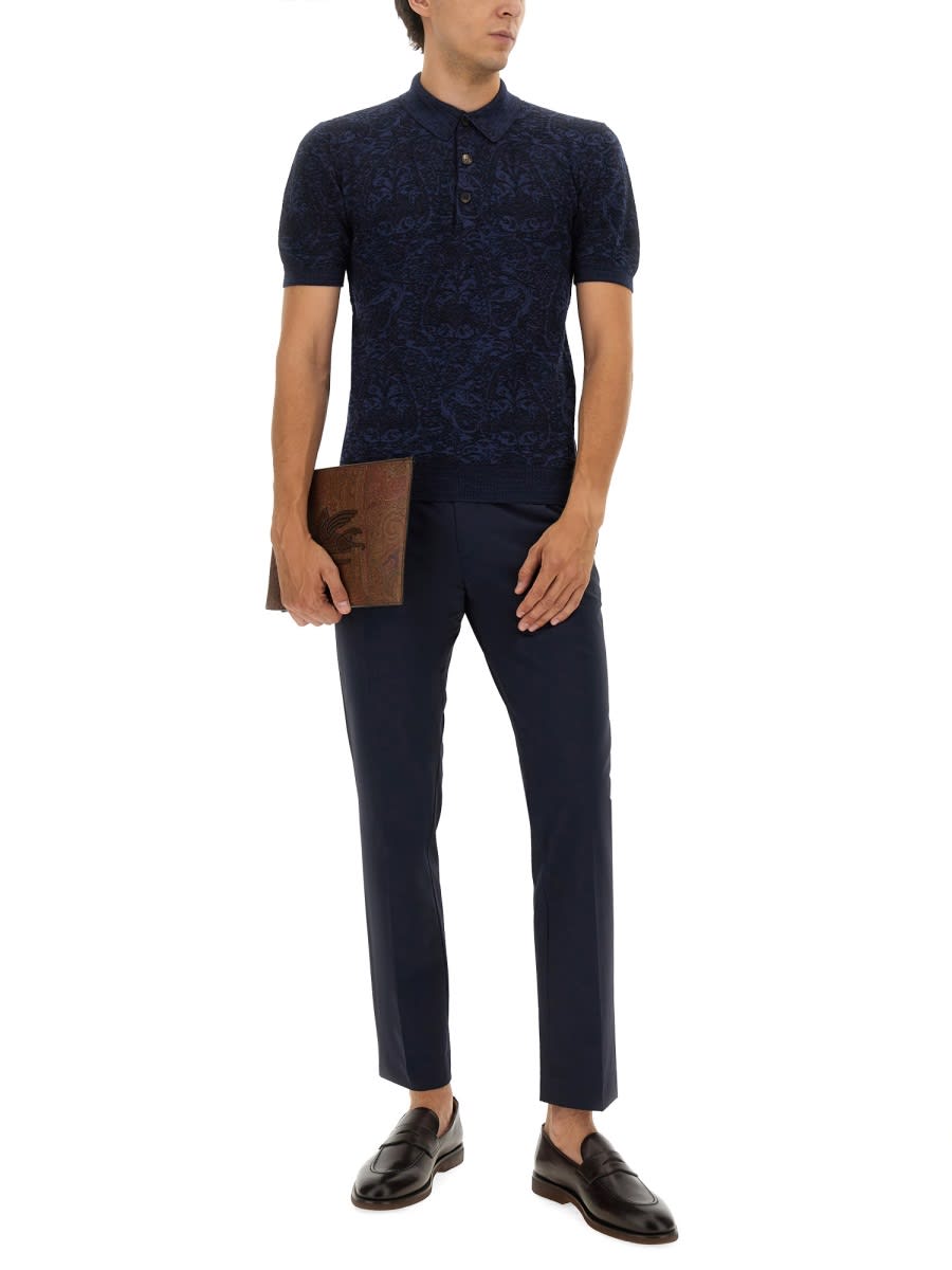 Etro Polo Shirt With Pegasus Embroidery In Blue
