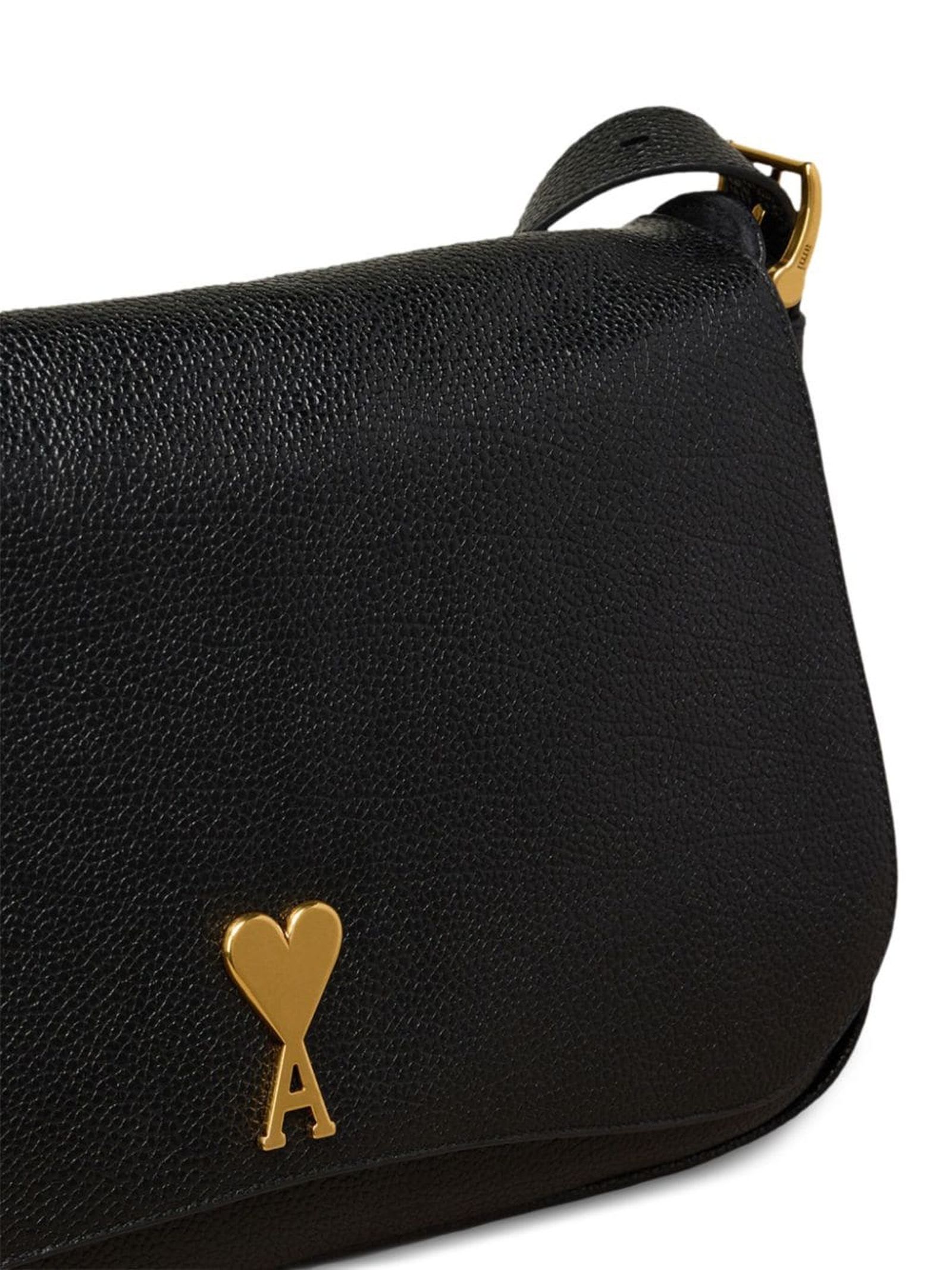 Shop Ami Alexandre Mattiussi Black Leather Paname Paname Shoulder Bag