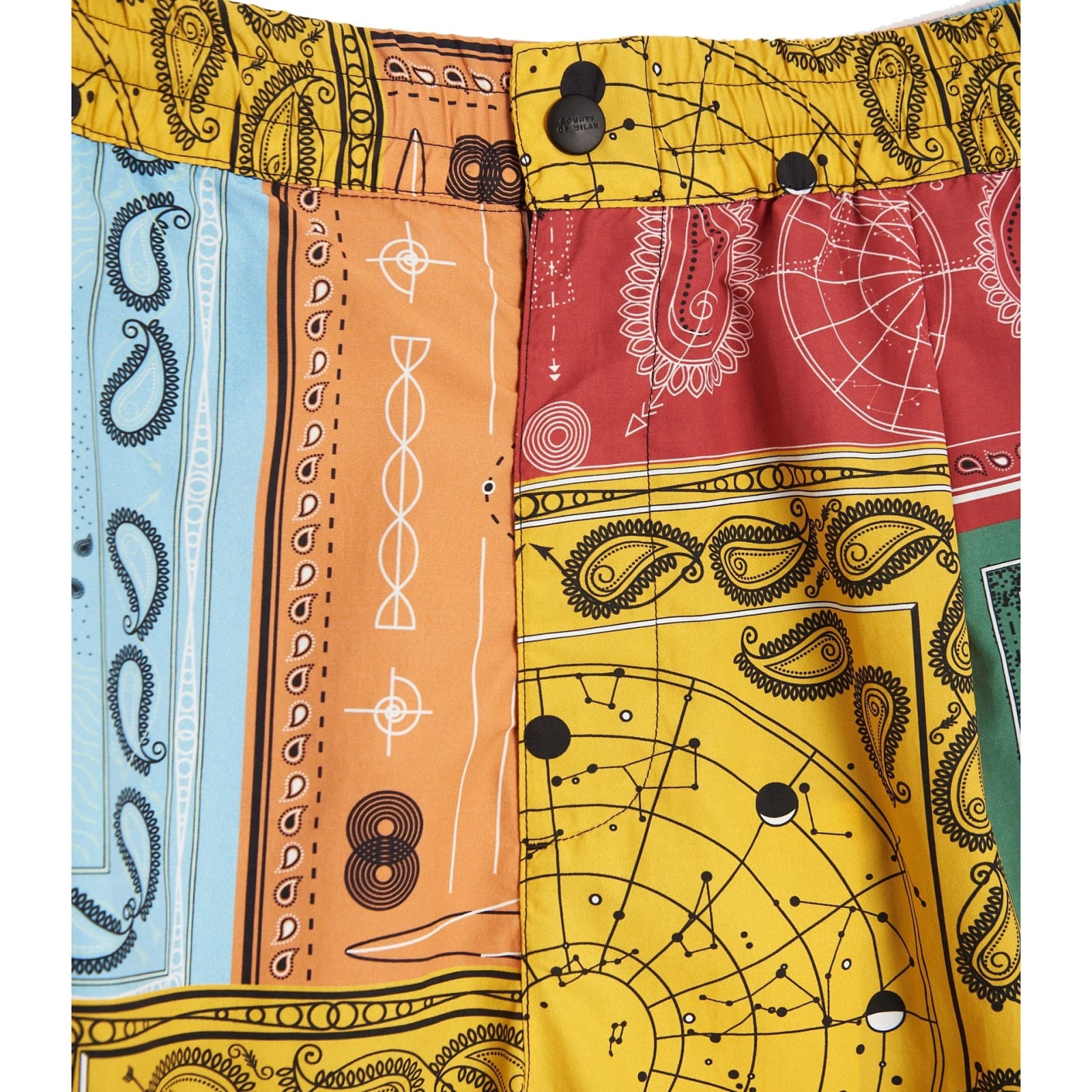 Marcelo Burlon County Of Milan Men's Color Block Bandana-print Nylon Shorts In Yellow