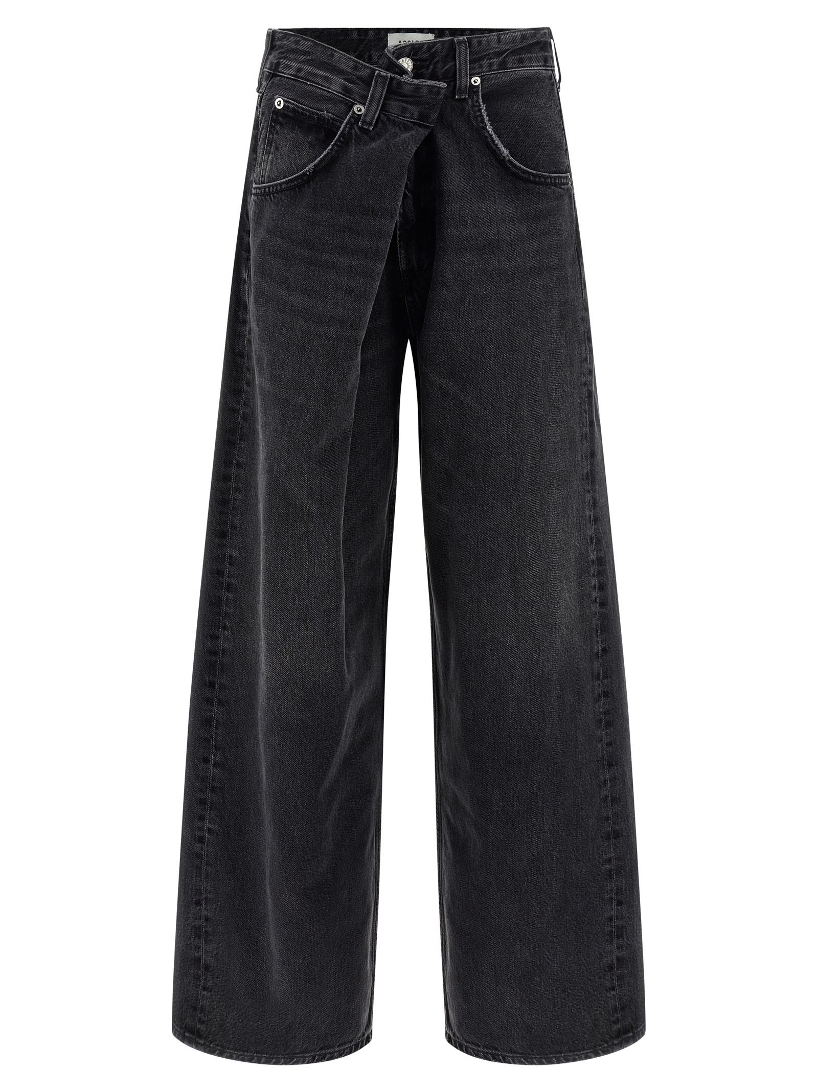 Agolde Vana Black Low-crotch Jeans With Book Closure In Denim Woman In Black