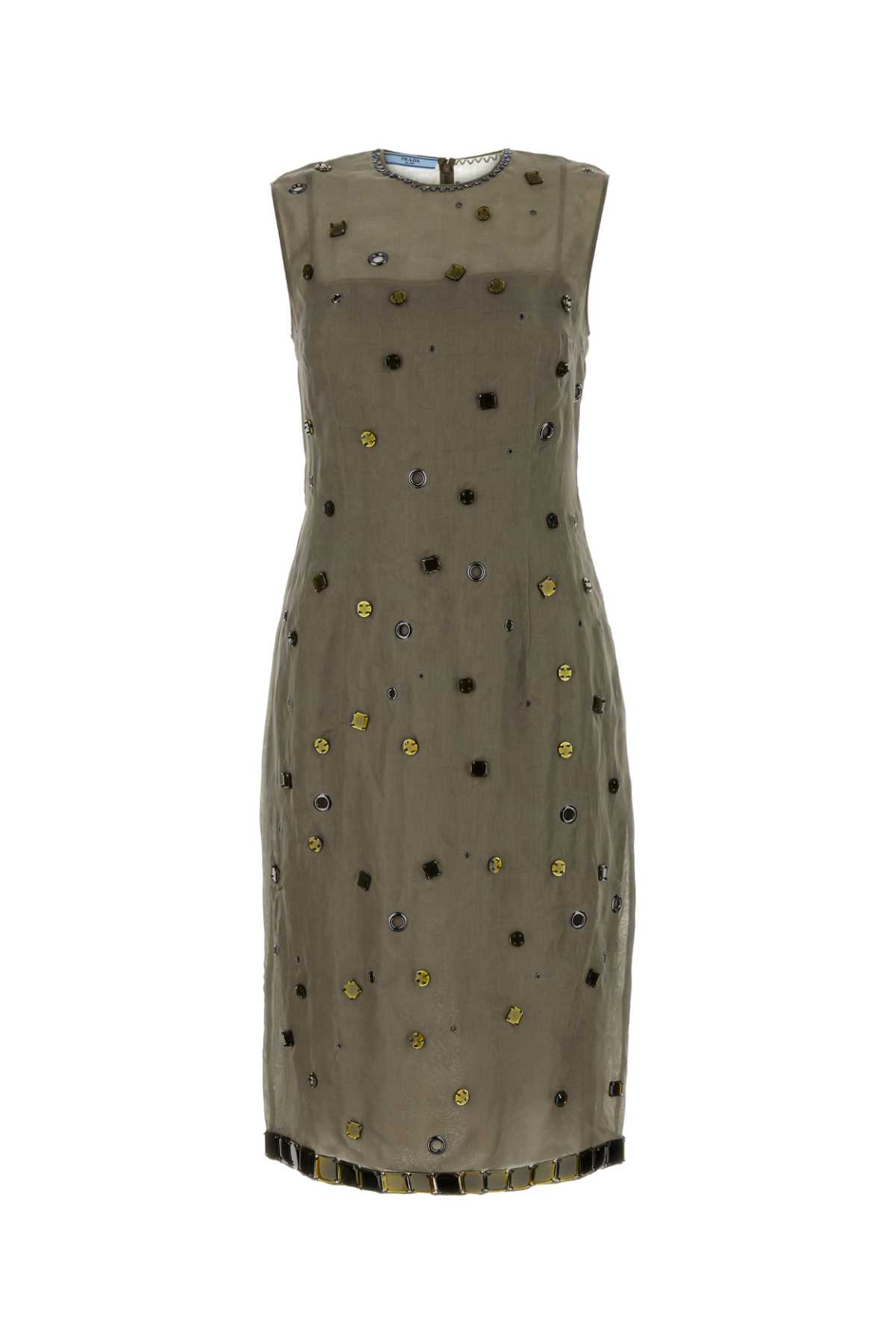 Shop Prada Abito In Organza Tortora In Militare