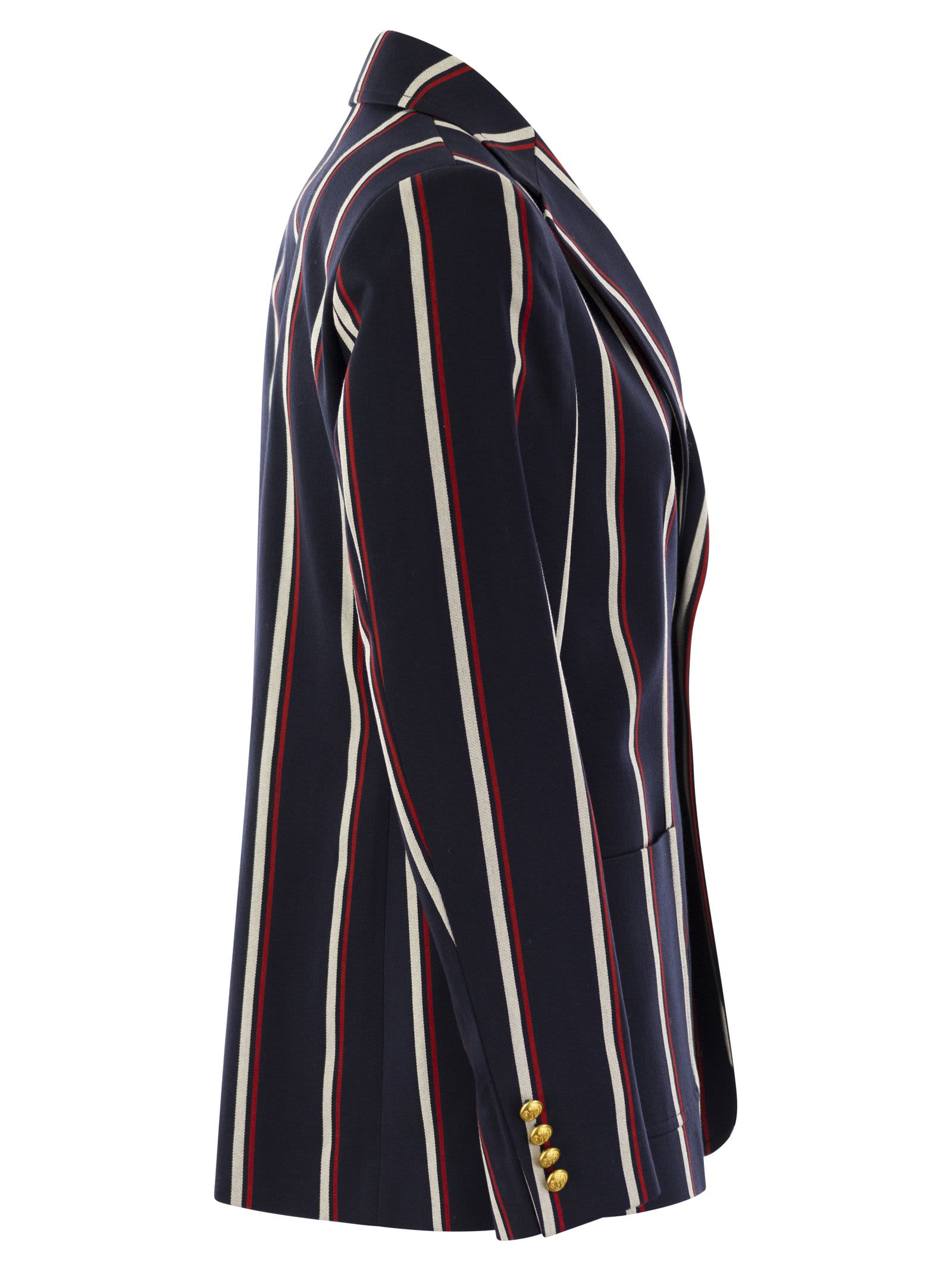 Shop Polo Ralph Lauren Striped Blazer With Crest In Blue