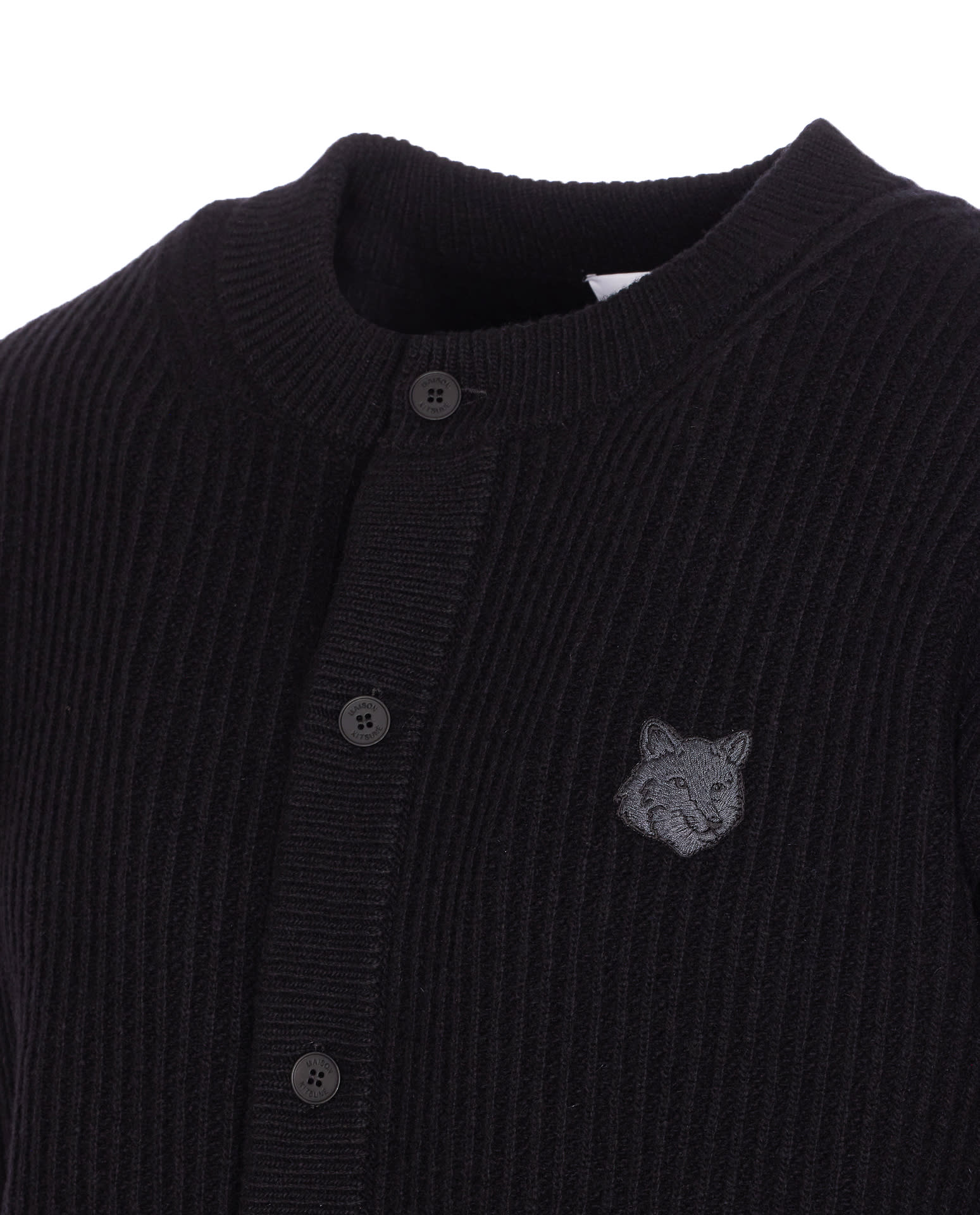 Maison Kitsuné Fox Head Wool Ribbed Cardigan Clothing In Black