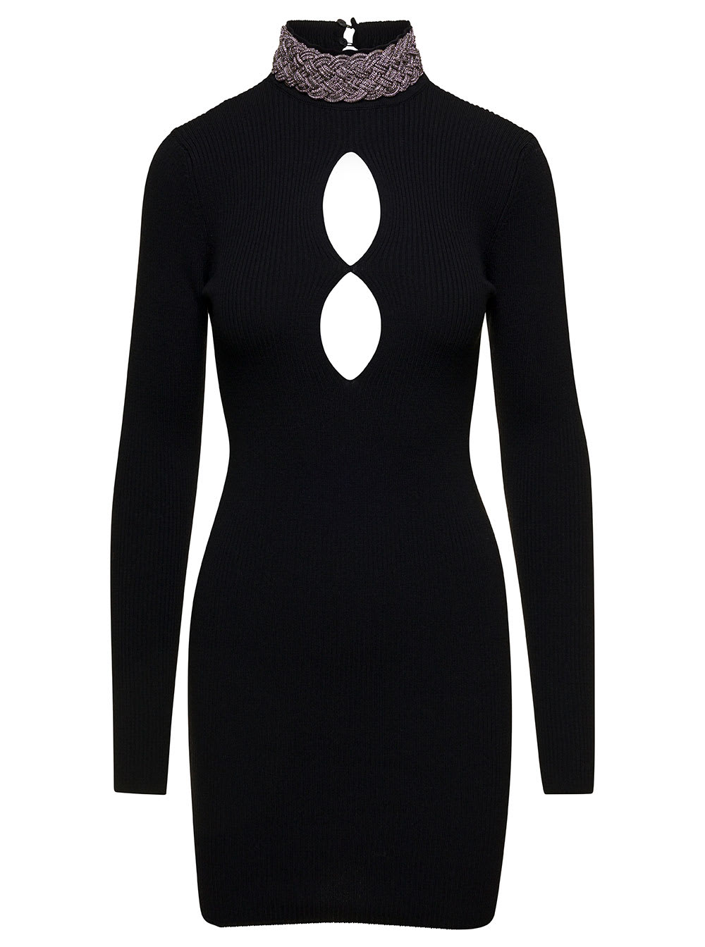 Shop Giuseppe Di Morabito Merino Wool Mini Dress Embellished Neck In Black