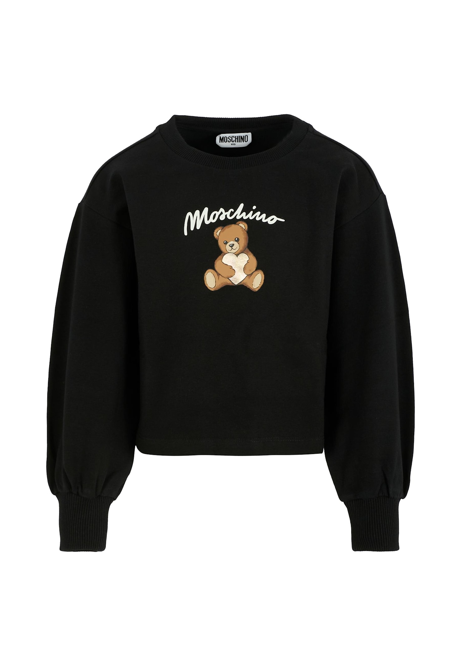 Moschino Black Sweatshirt For Girl With Teddy Bear In Black