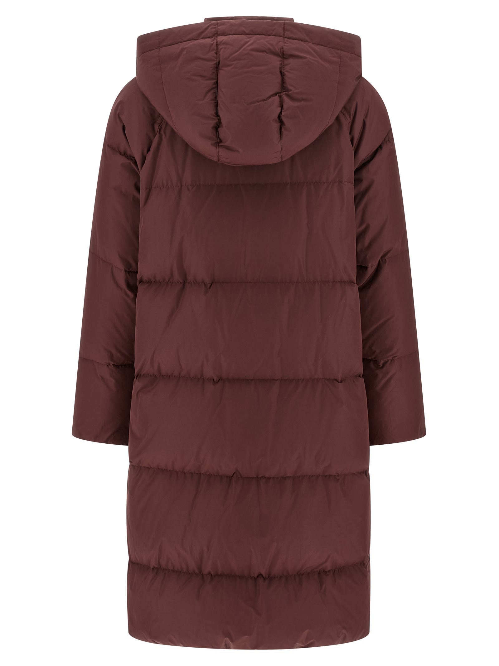 Brunello Cucinelli Shiny Zipper Pull Puffer Jackets Bordeaux In Brown