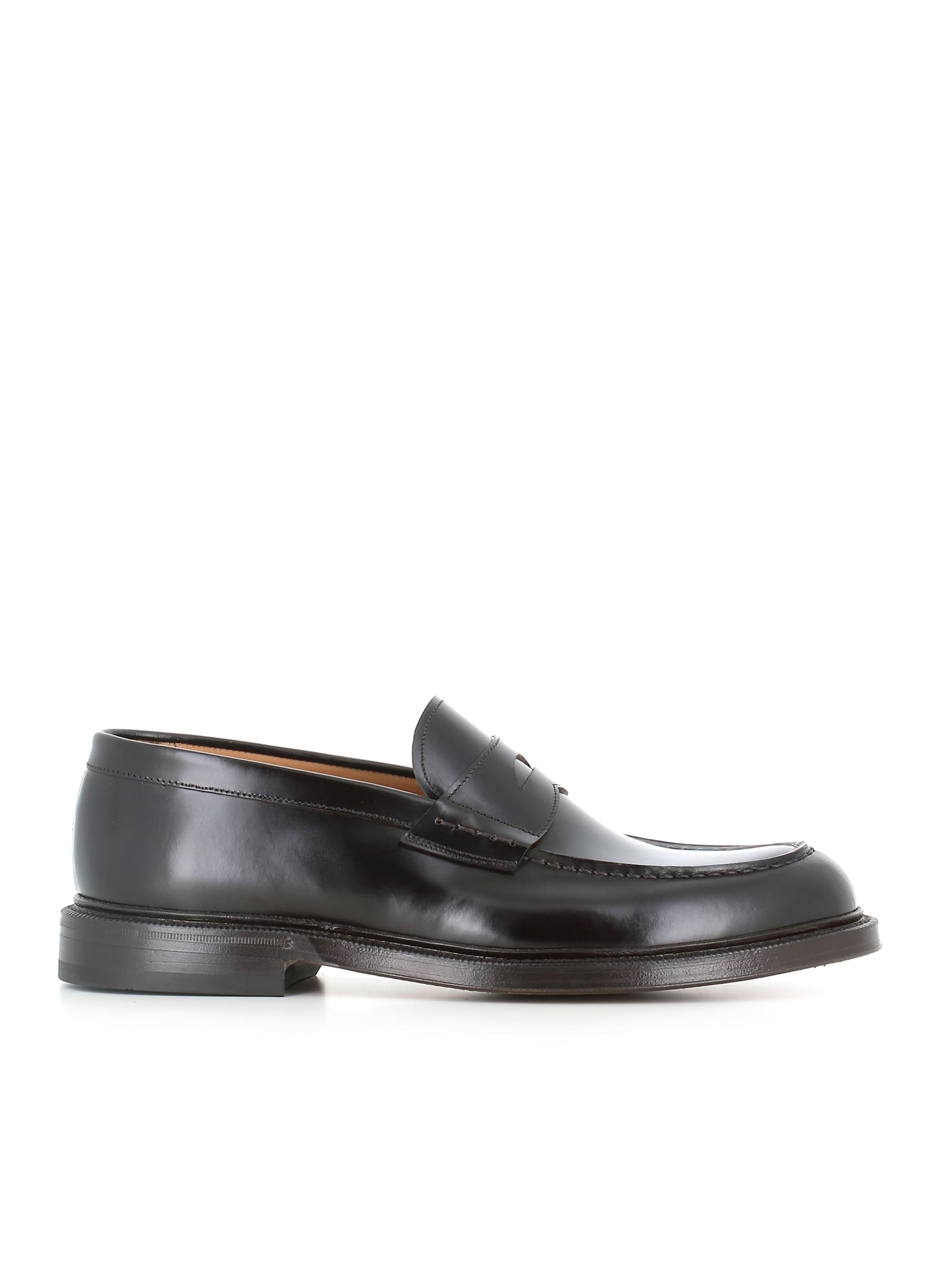 Green George Penny Leather Loafers In Brown