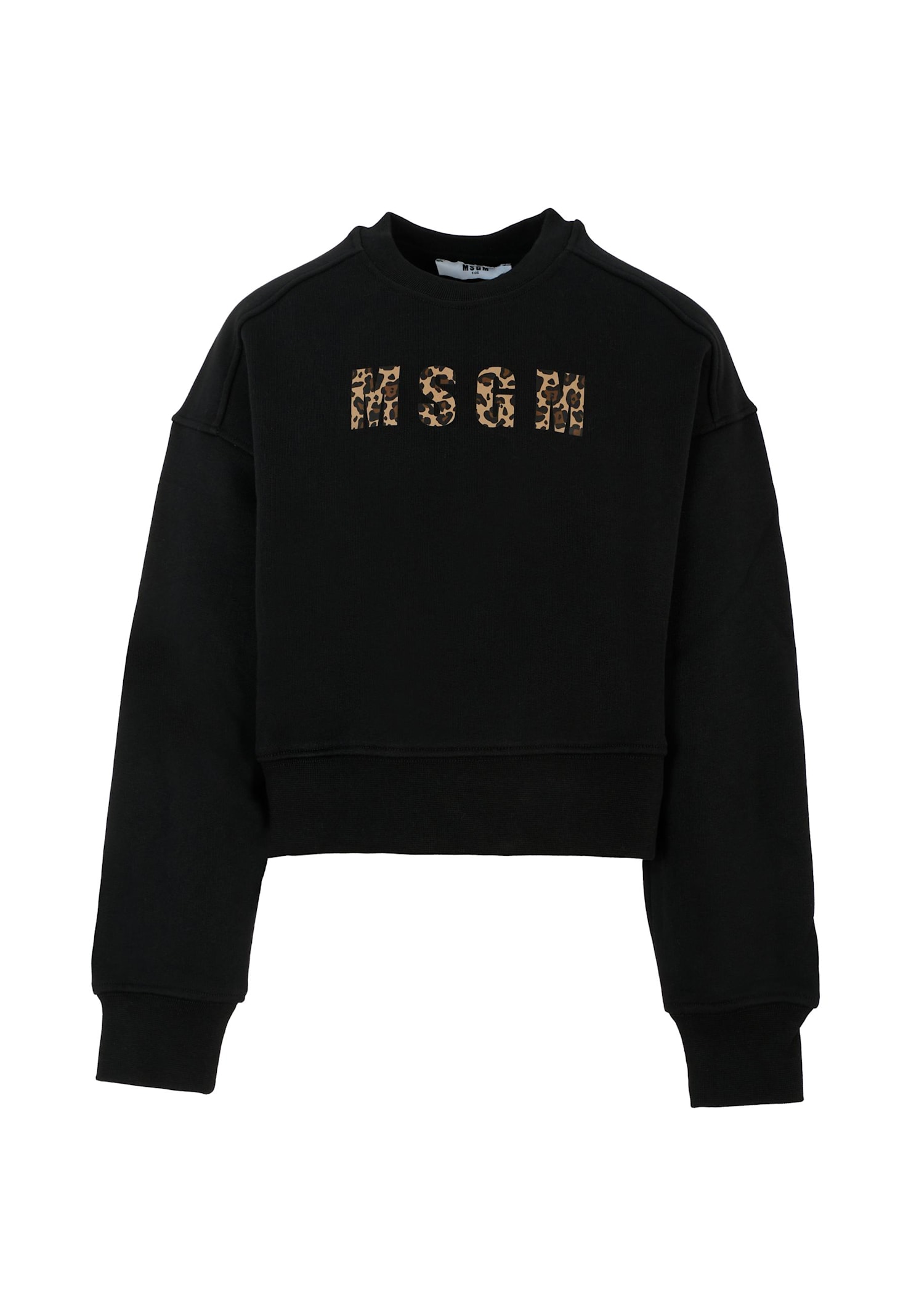 Msgm Leopard-print Logo Sweatshirt In Black