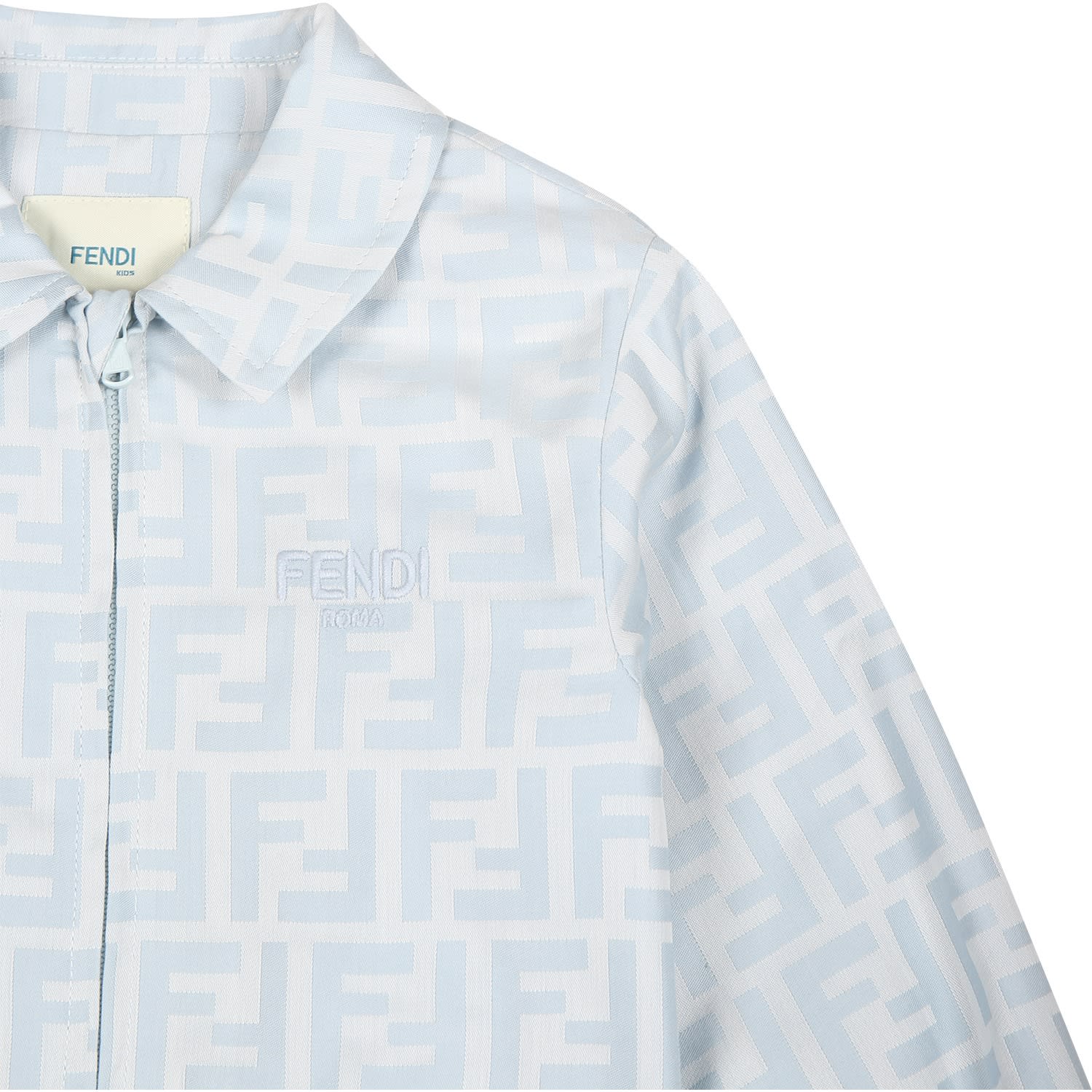 Shop Fendi Light Blue Jacket For Baby Boy With Double F