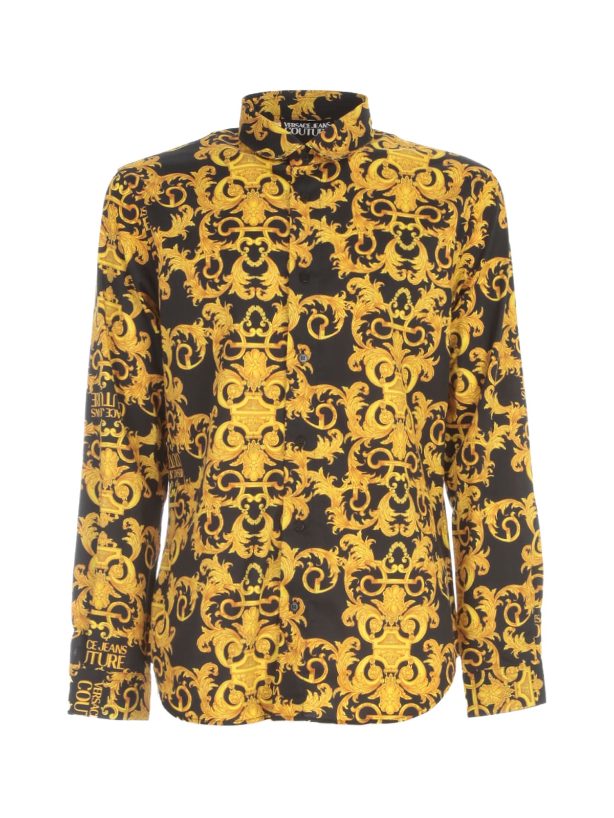 Click to view more detailed imagery on our partner's website Versace Jeans Couture Slim Print Logo Baroque Cotton Twill Shirt In Nero