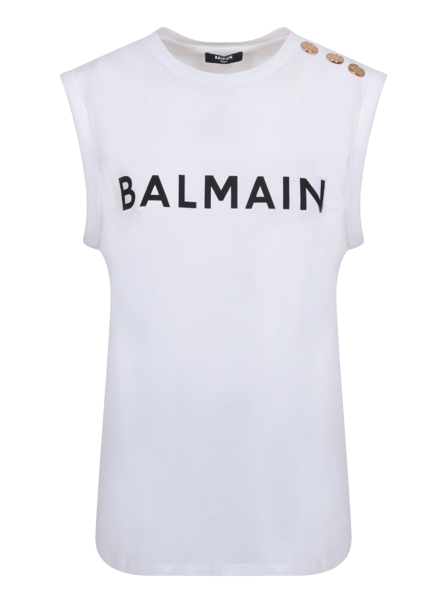 BALMAIN CAP SLEEVES WHITE T-SHIRT