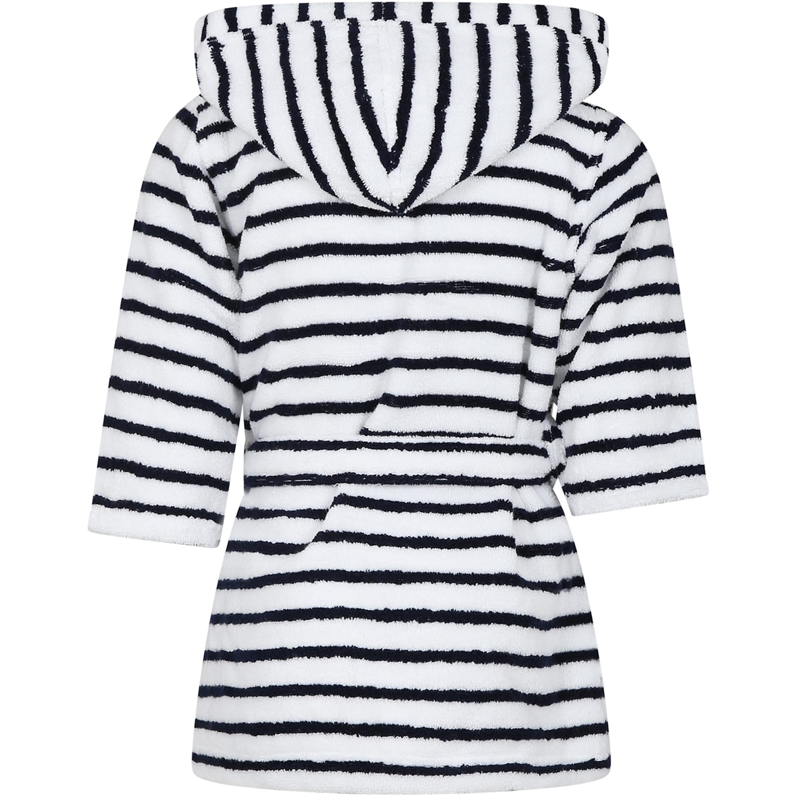 PETIT BATEAU WHITE BATHROBE FOR KIDS WITH STRIPES