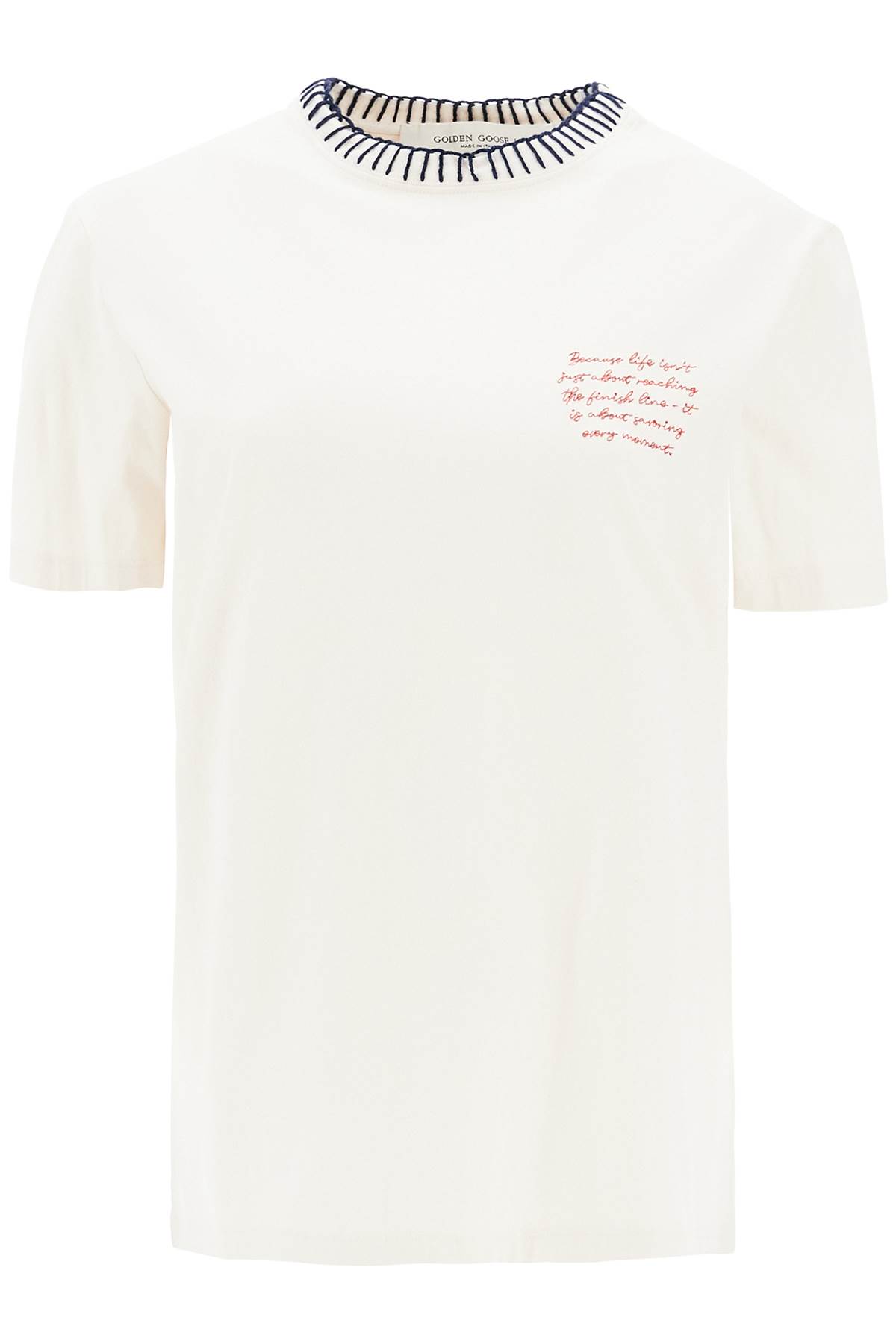 Shop Golden Goose Crewneck T-shirt With In Heritage White/ Blue/ Red (white)