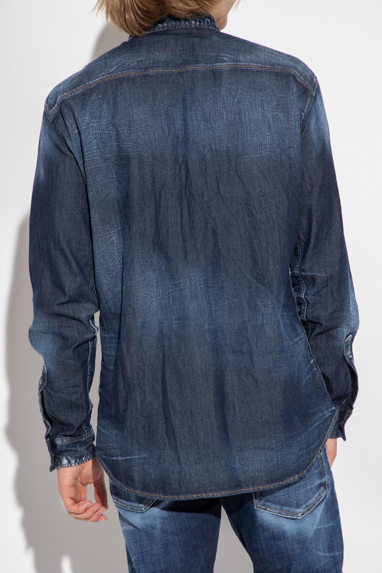 Shop Dsquared2 Denim Shirt With Logo In Blue