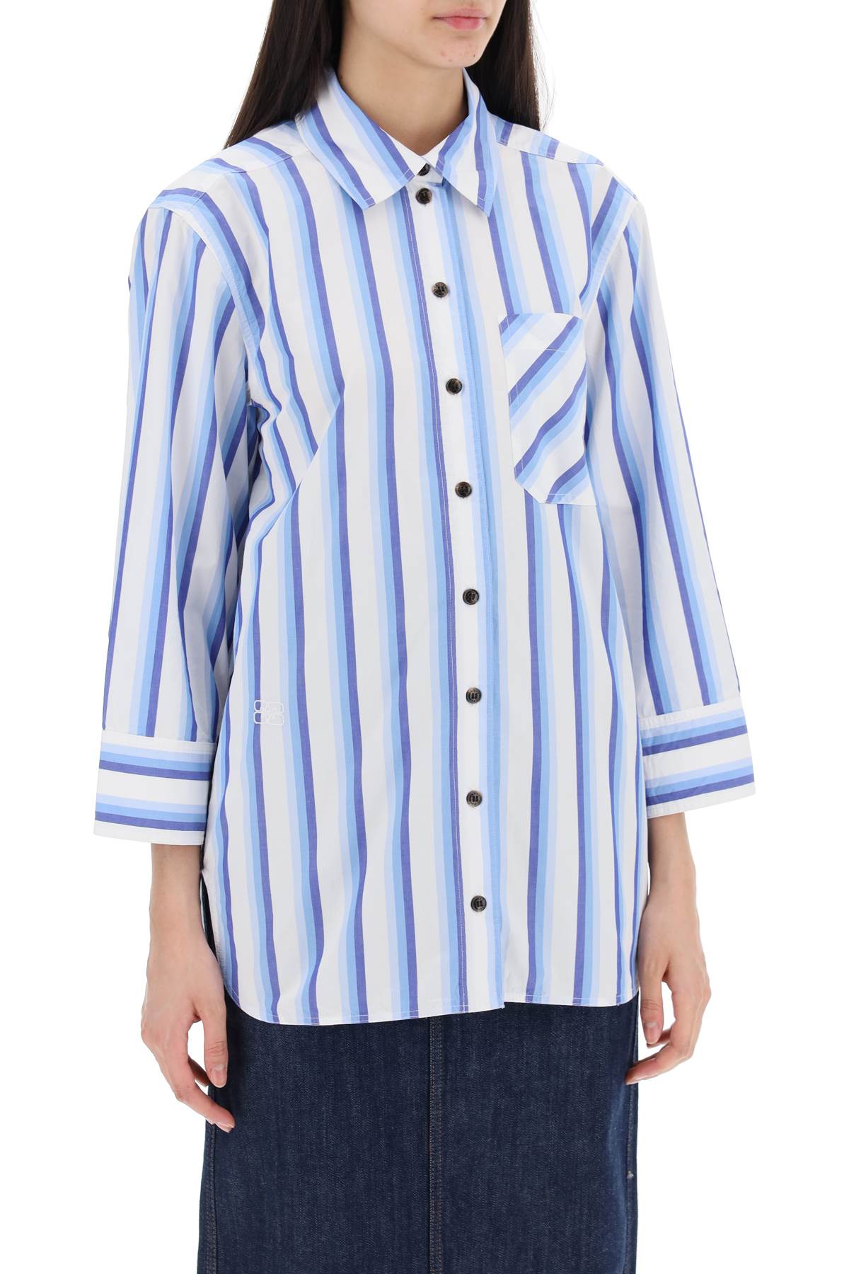 Shop Ganni Oversized Striped Poplin Shirt In Silver Lake Blue (white)