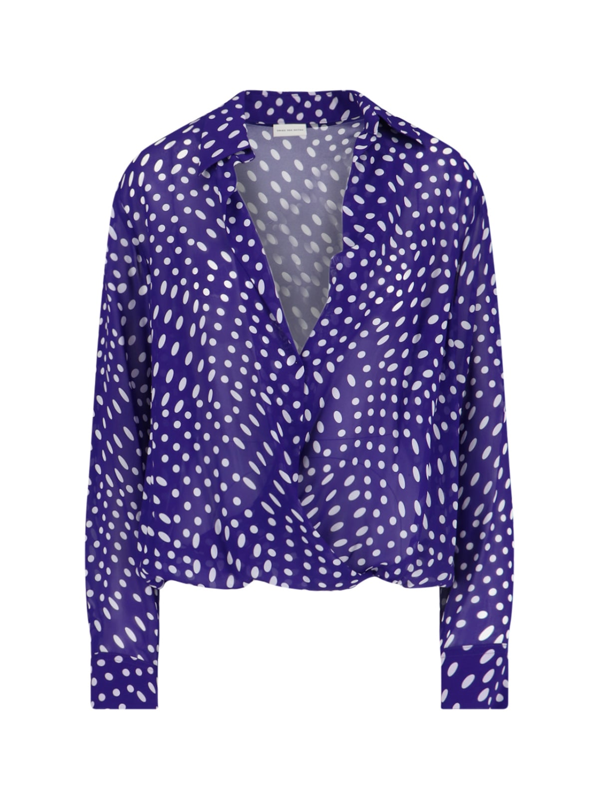Dries Van Noten Long Sleeve Polka Dot Top With Tie In Purple